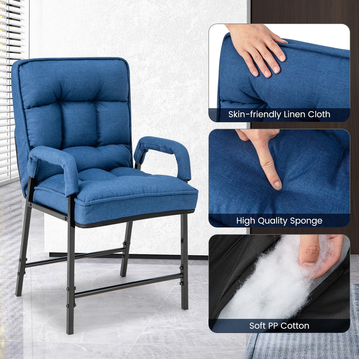 Modern Accent Chair Linen Fabric Arm Chair with Ottoman