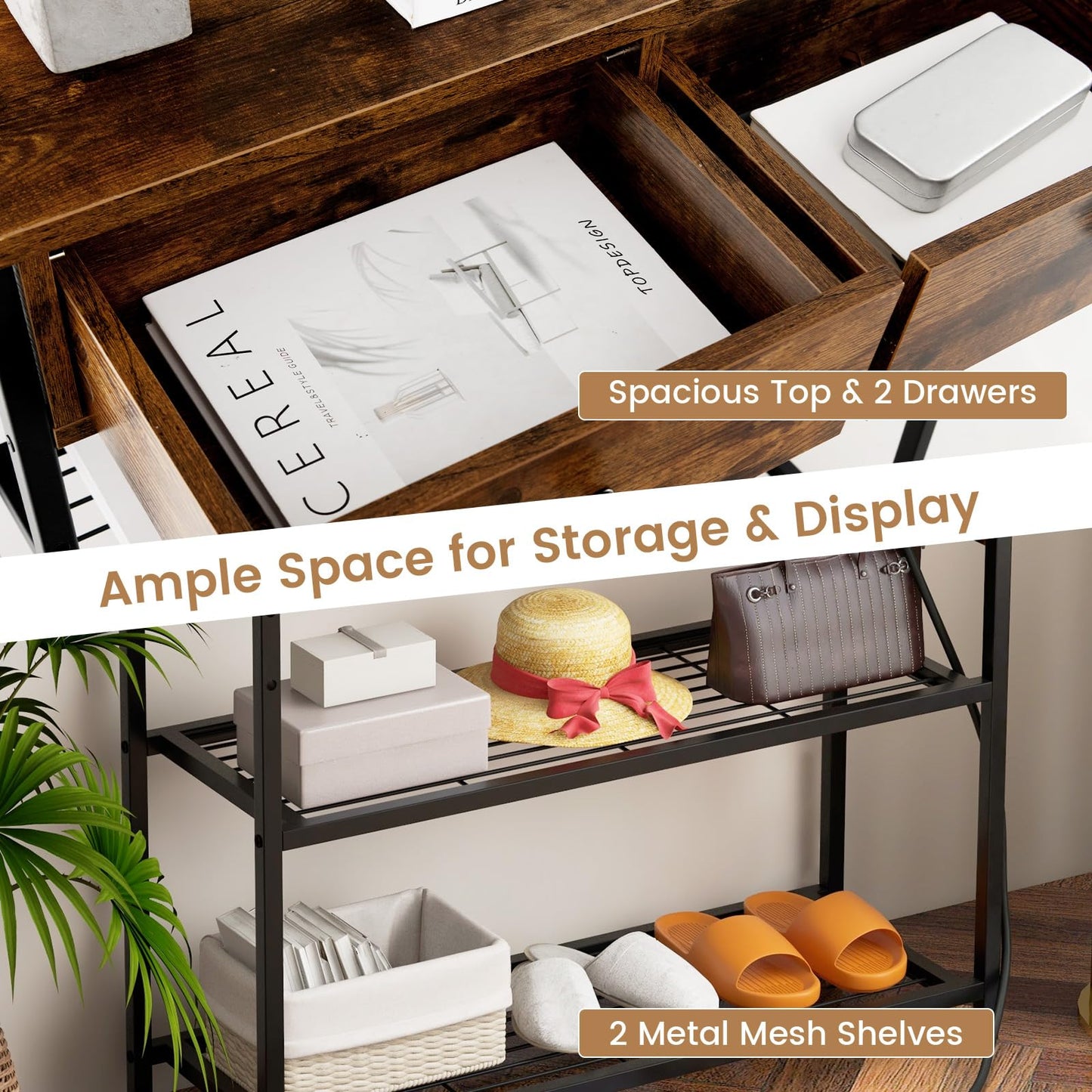 Entryway Narrow Console Table with Charging Station