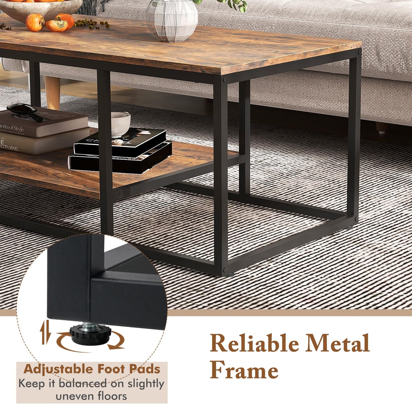 2-Tier 105 cm Industrial Wood Accent Coffee Center Table
