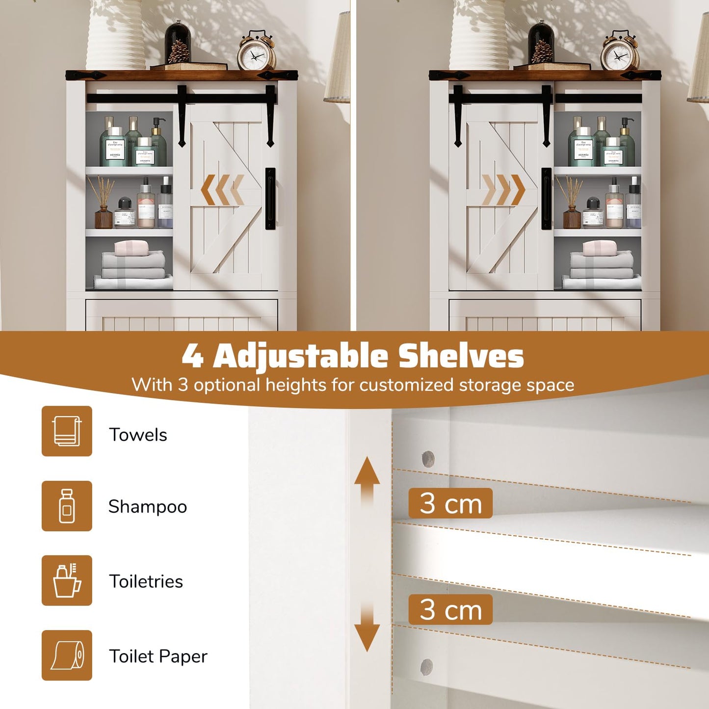 Farmhouse Bathroom Floor Cabinet with Sliding Barn Door