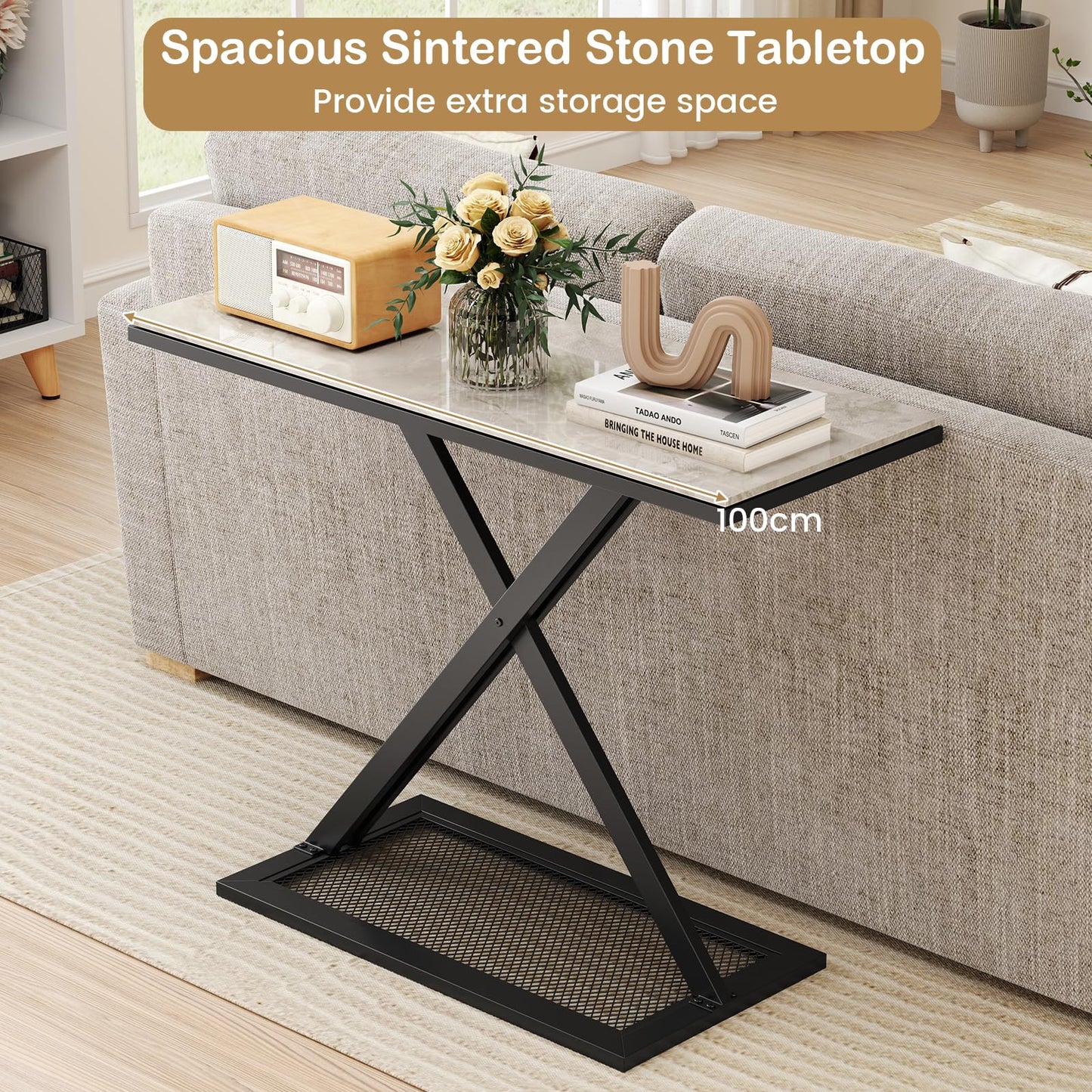 Faux Marble Top Metal Frame Entryway Console Table