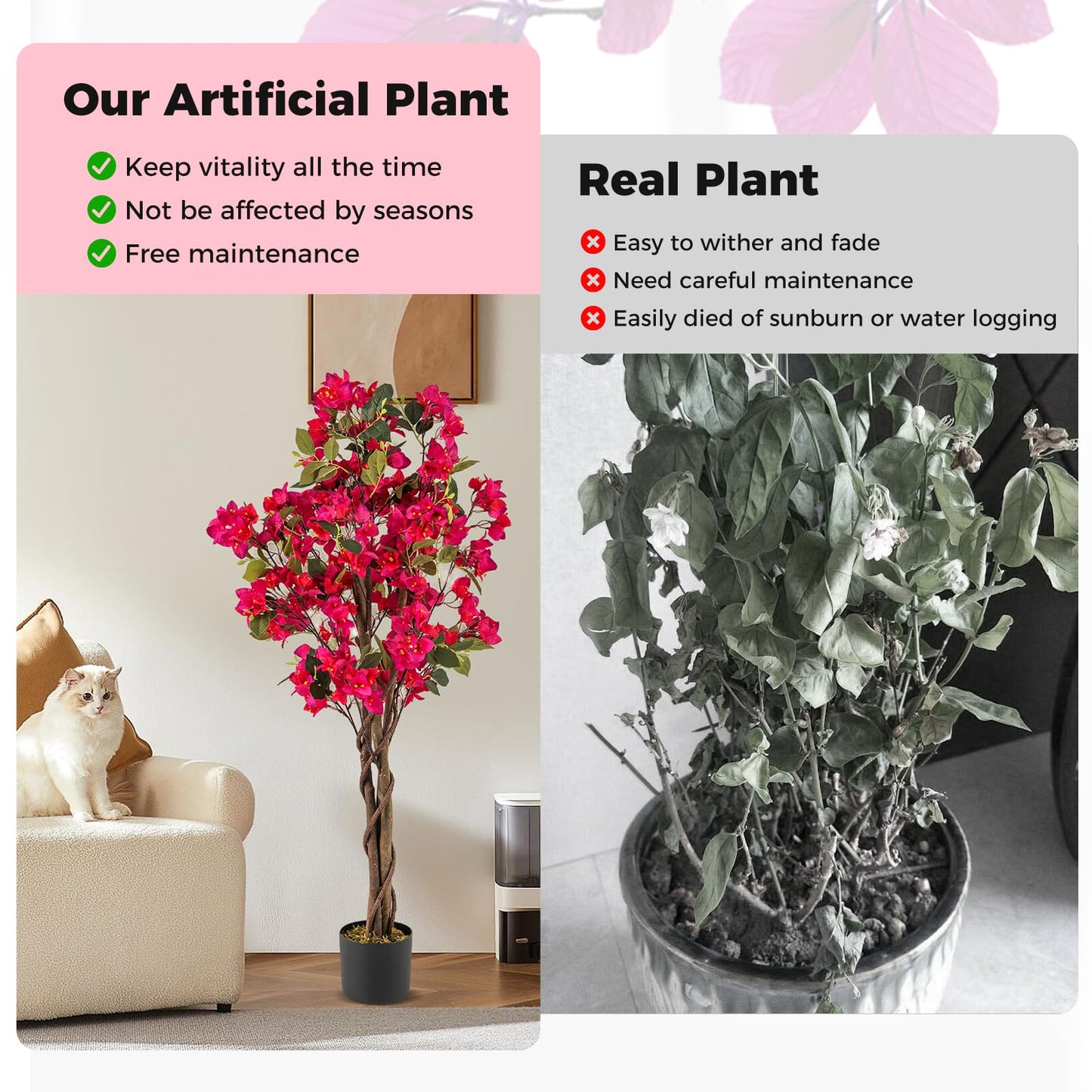 120 CM Tall Artificial Bougainvillea Tree with Blooming Flowers