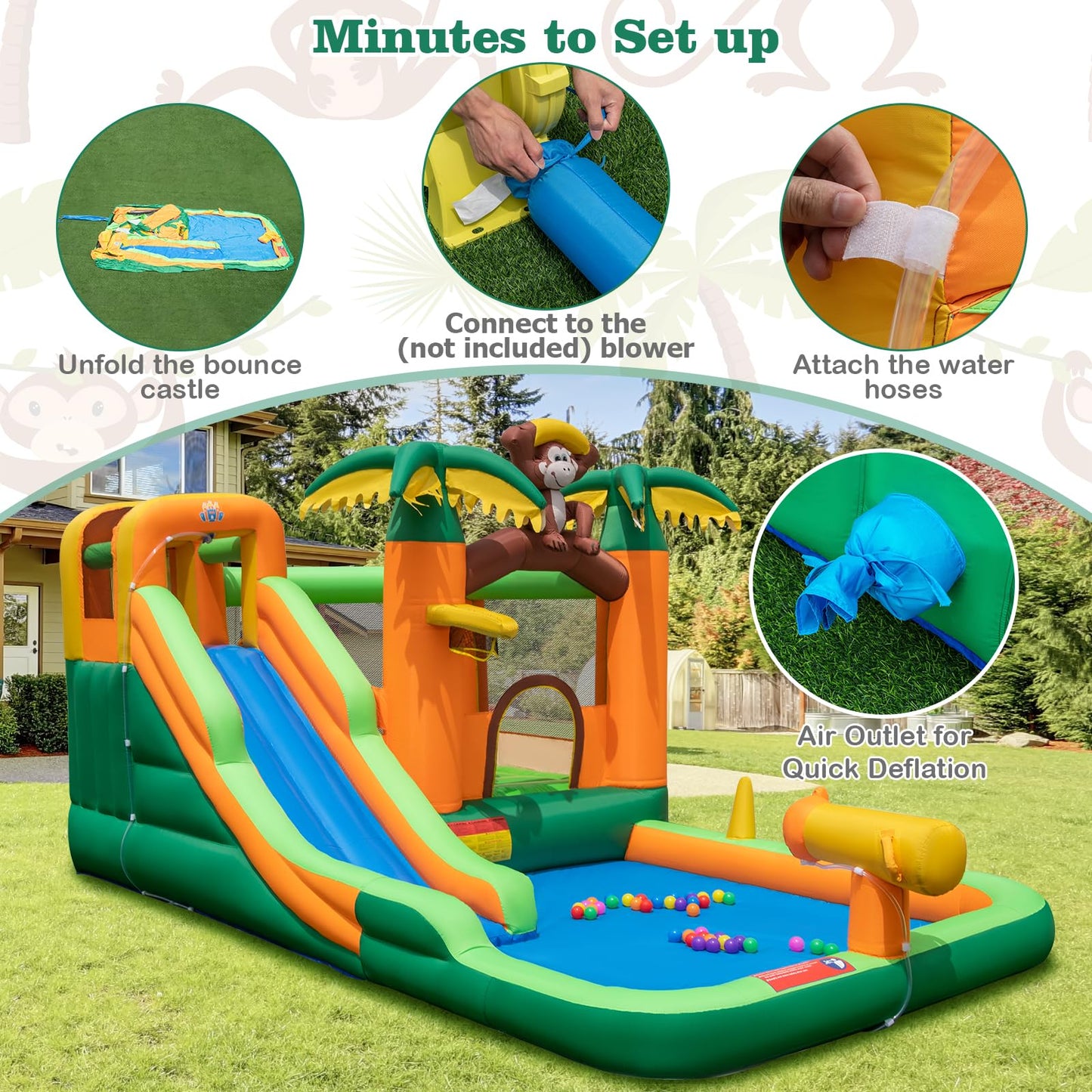 Tropical Themed Kids Bouncy Castle Jumper House for Summer Outdoor Play