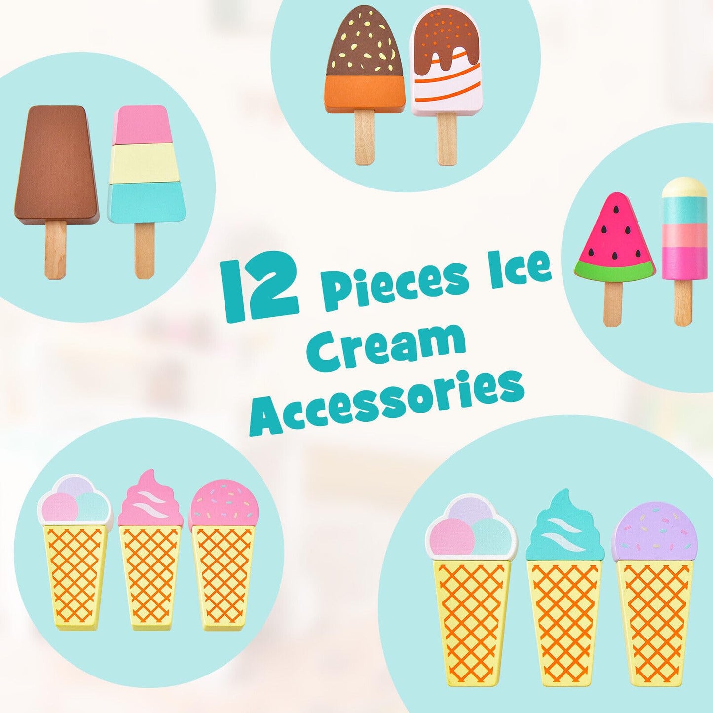 Ice Cream and Food Trunk Toy with 2 Large Wheels for Kids