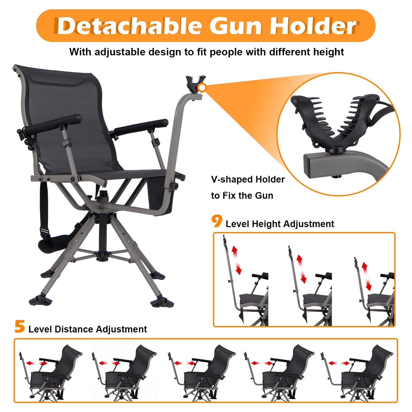 360° Swivel Folding Hunting Chairs with 3 Position Adjustable Legs