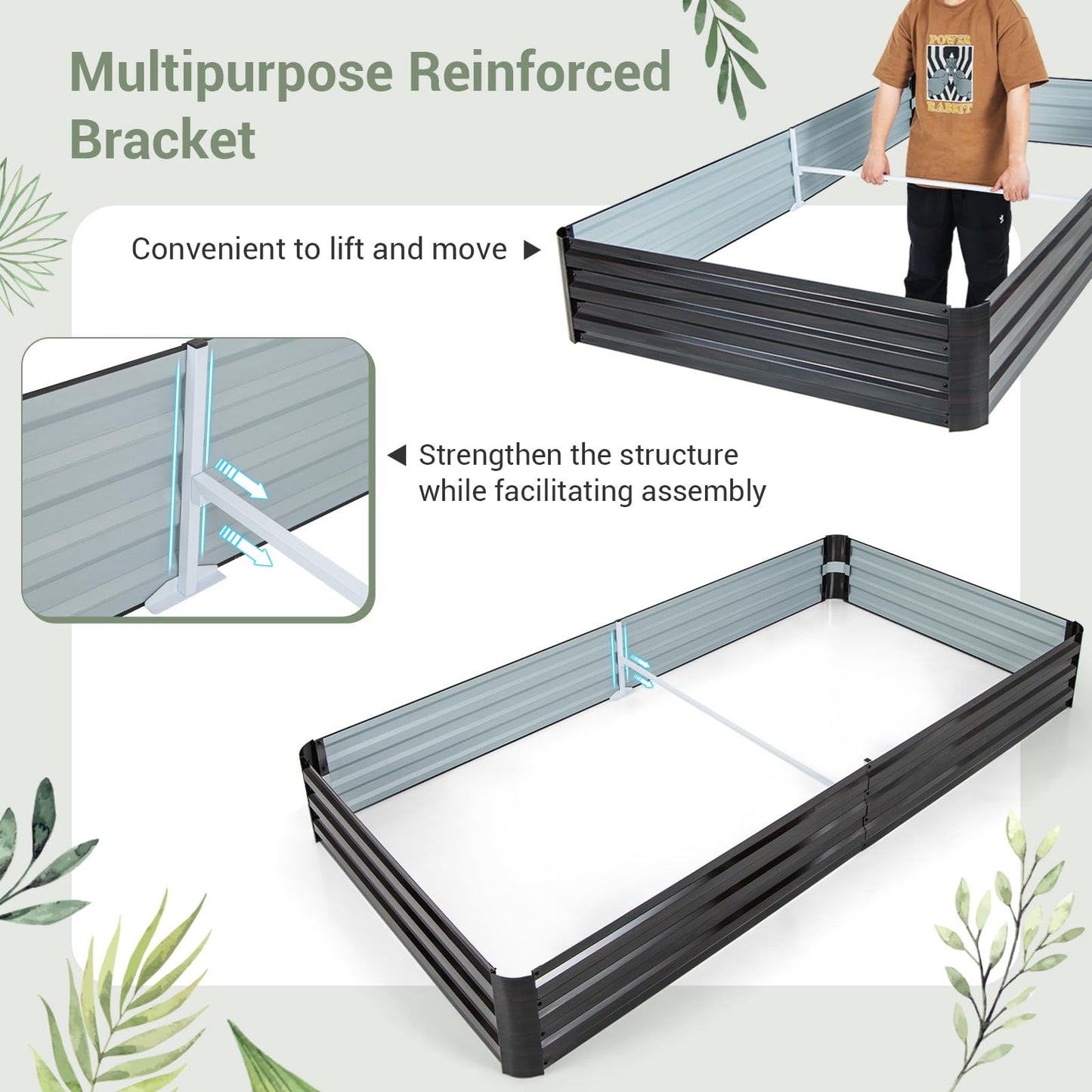 240 x 120 x 30 cm Metal Rectangular Raised Garden Bed with Open Bottom
