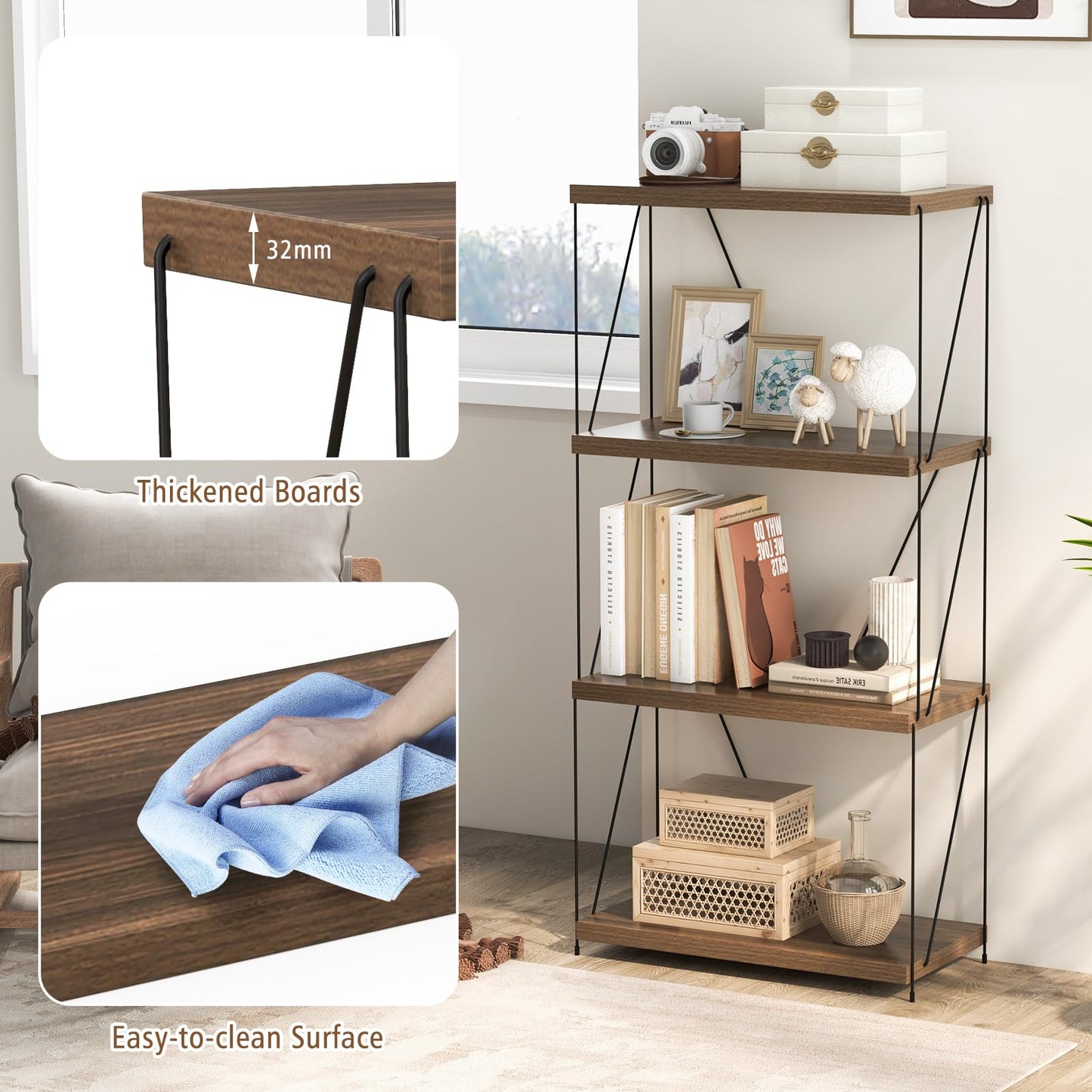 4-Tier Multipurpose Display Rack with Metal Frame for Living Room Home Office