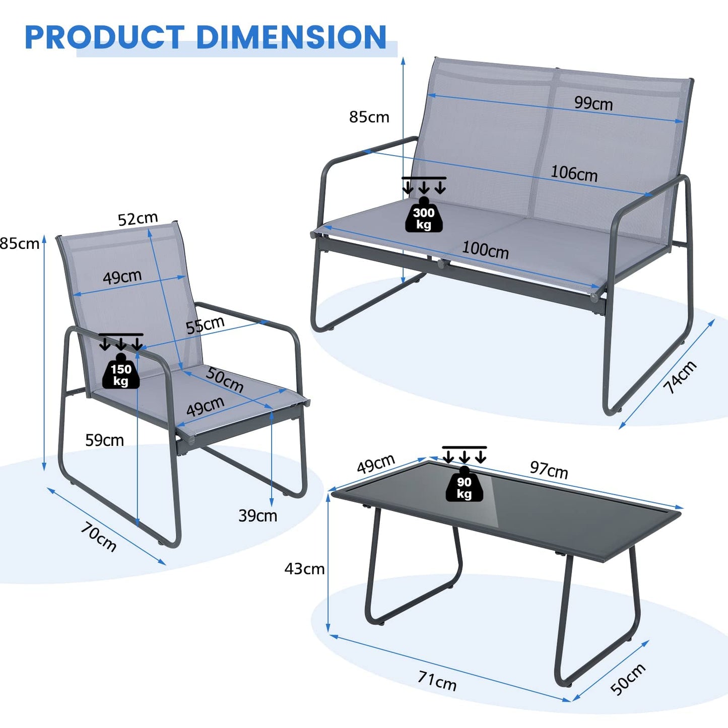Outdoor Conversation Furniture Table Chairs Set for Balcony Lawn Poolside