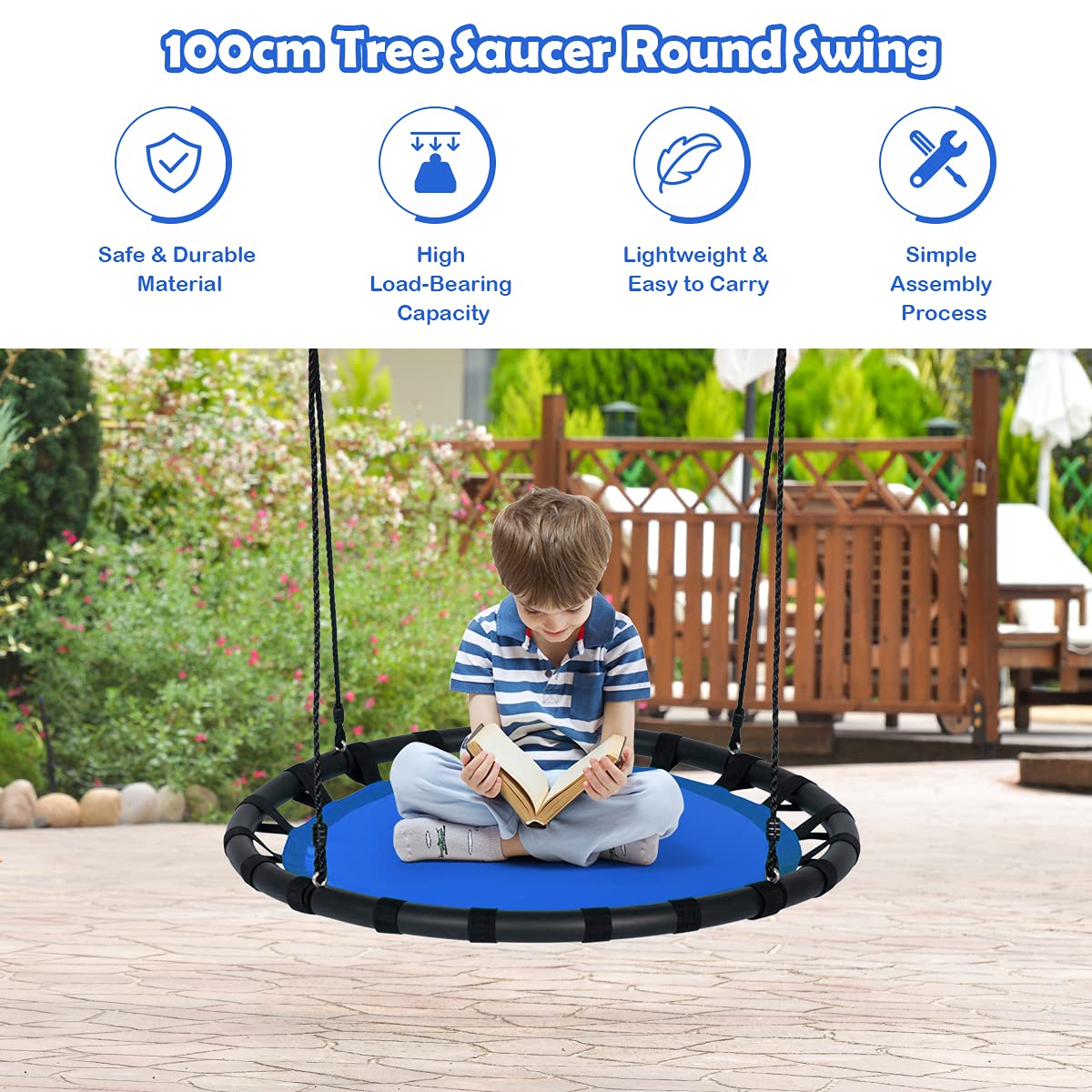 100cm Round Children Tree Swing Set with Adjustable Length Hanging Ropes