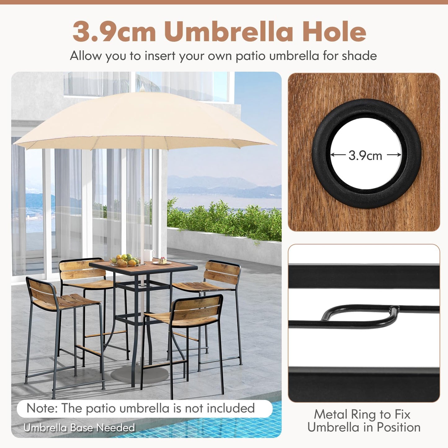 Outdoor Square Tabletop Bar Height Table for Garden Backyard Poolside