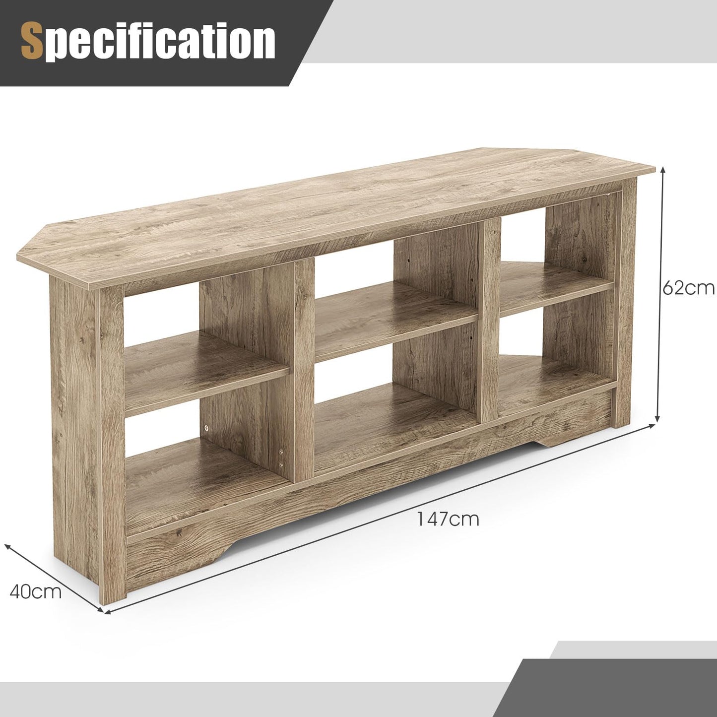 147cm TV Stand for TVs up to 65 Inches with 6 Open Storage Shelves