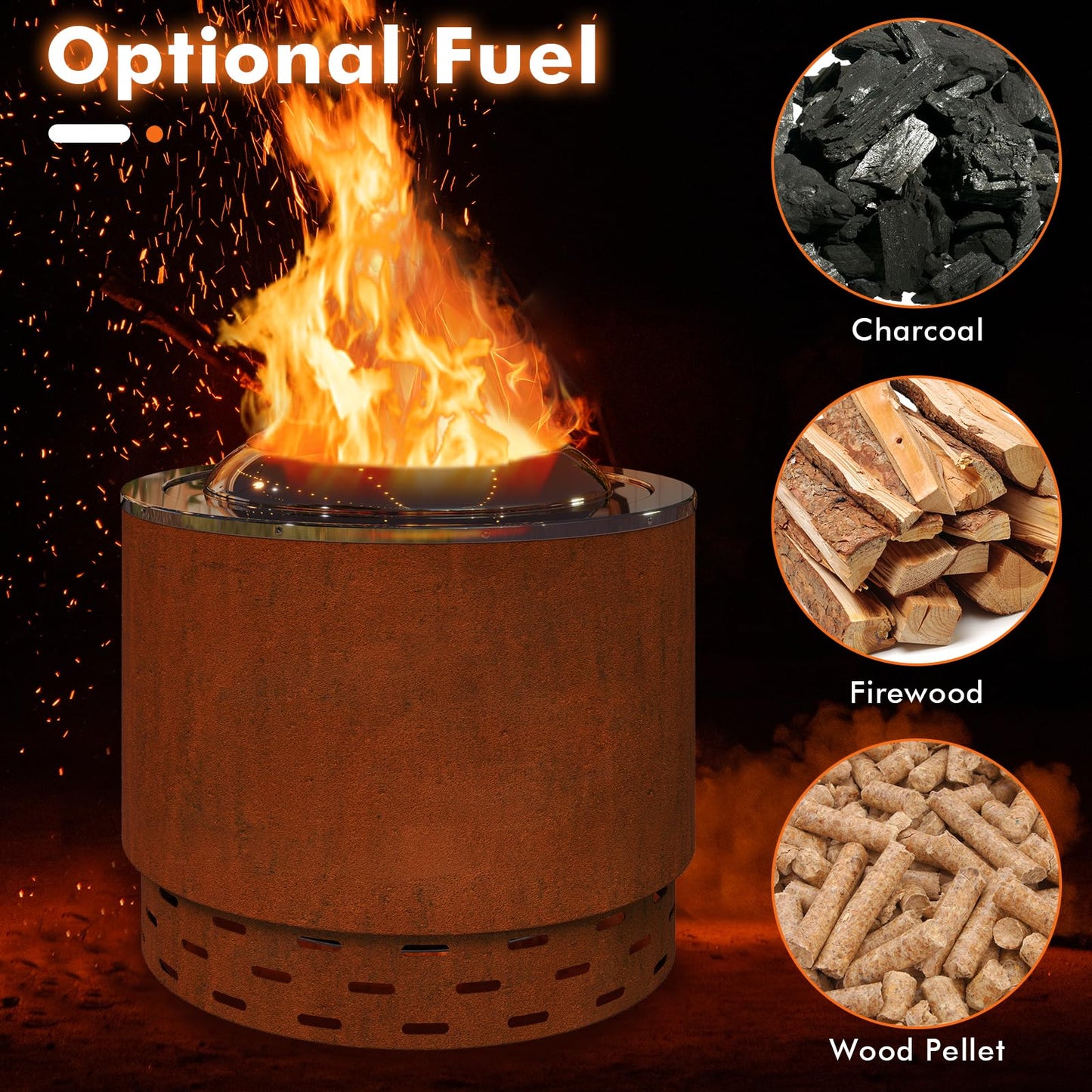 49cm Smokeless Stainless Steel Fire Pit with Weathering Steel Shell