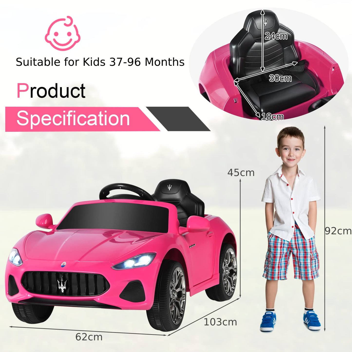 12V Battery Powered Compatible Maserati Toy Vehicle with Two Motors