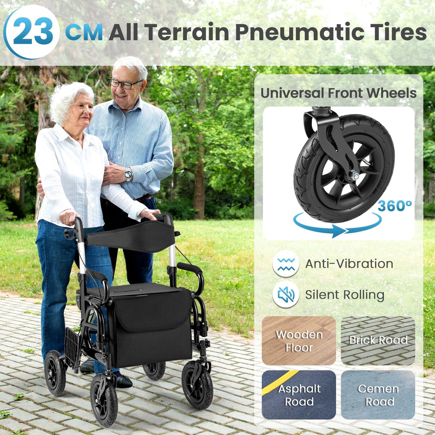 Wheeled Walking Frame Transfer Wheelchair with Seat