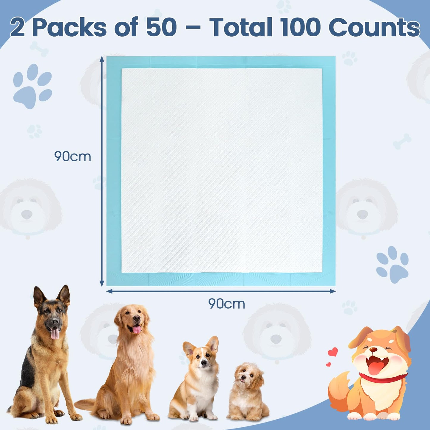 Dog and Puppy Pee Pads 90 x 90 cm(100 Counts) 6-Layer Leak-Proof Pet Pads