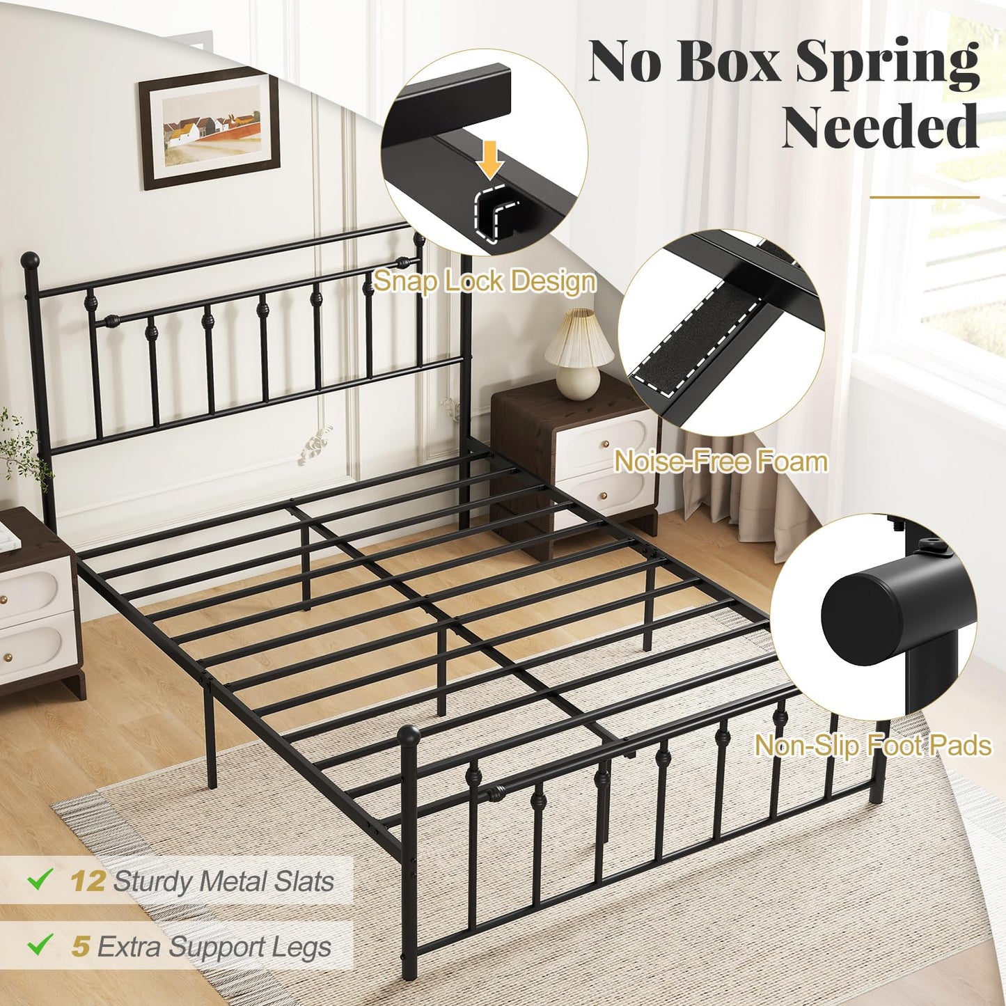 Single/Double/King Size Metal Bed Frame with Headboard
