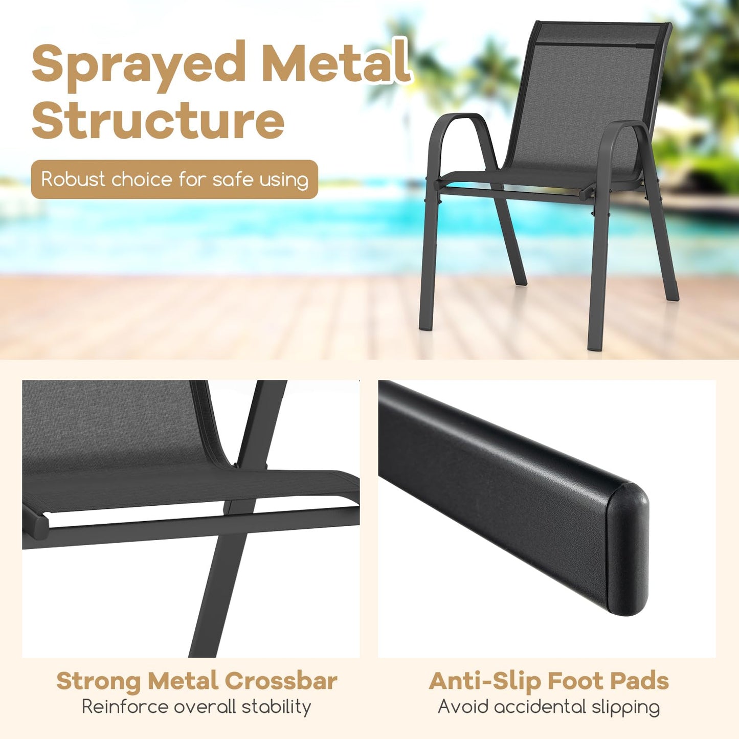 Stackable Outdoor Modern Accent Chairs with Armrests