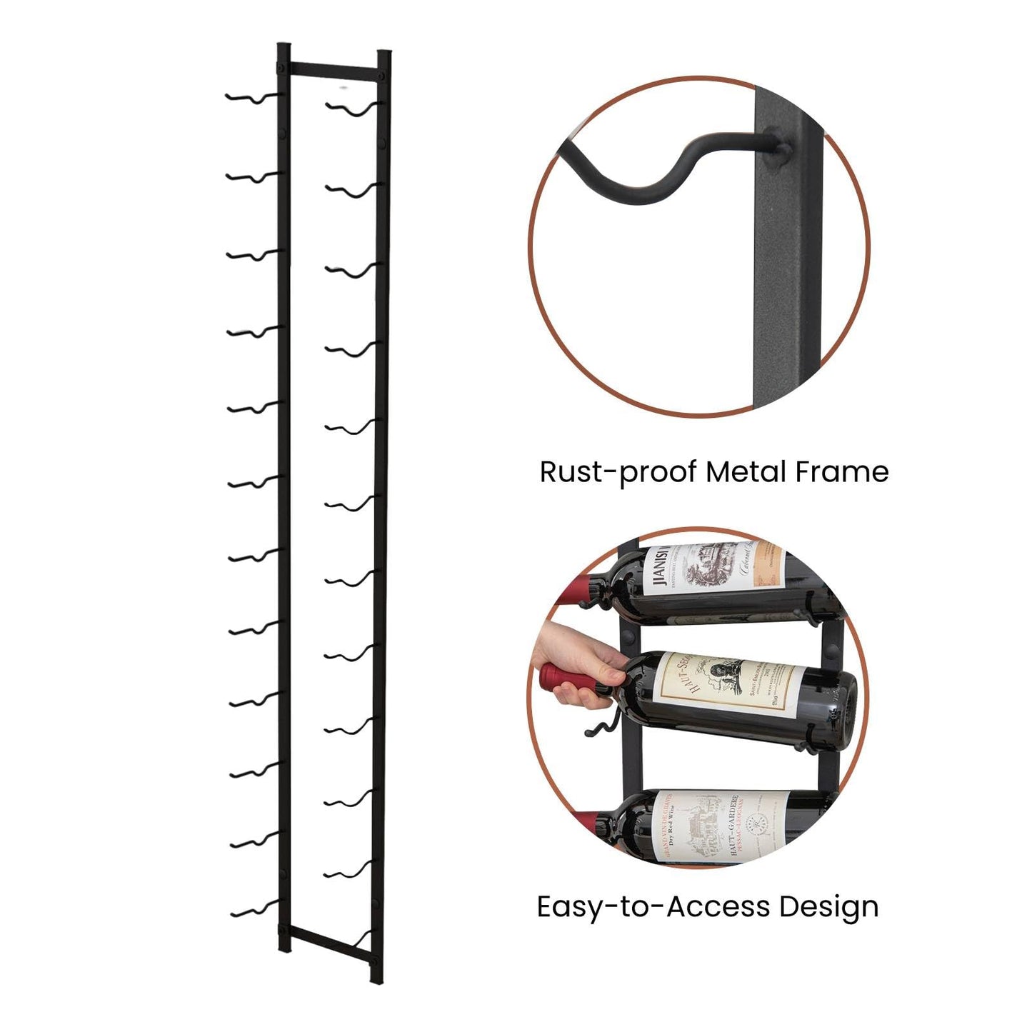 Wall Mounted Metal Wine Rack Organizer for Liquor and Champagne