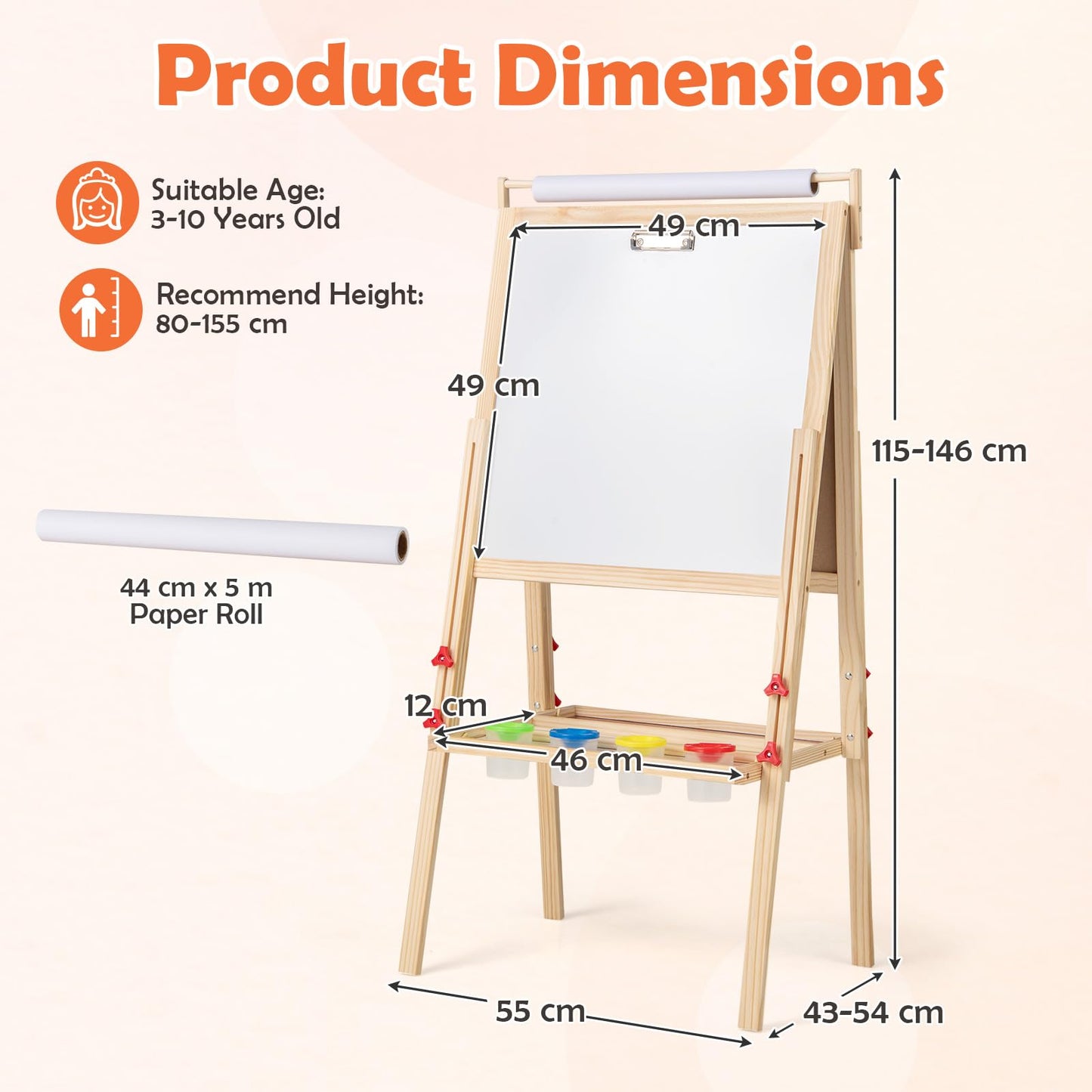 Double sided Height Adjustable Wooden Art Easel for 3 to 10 Yeas Old