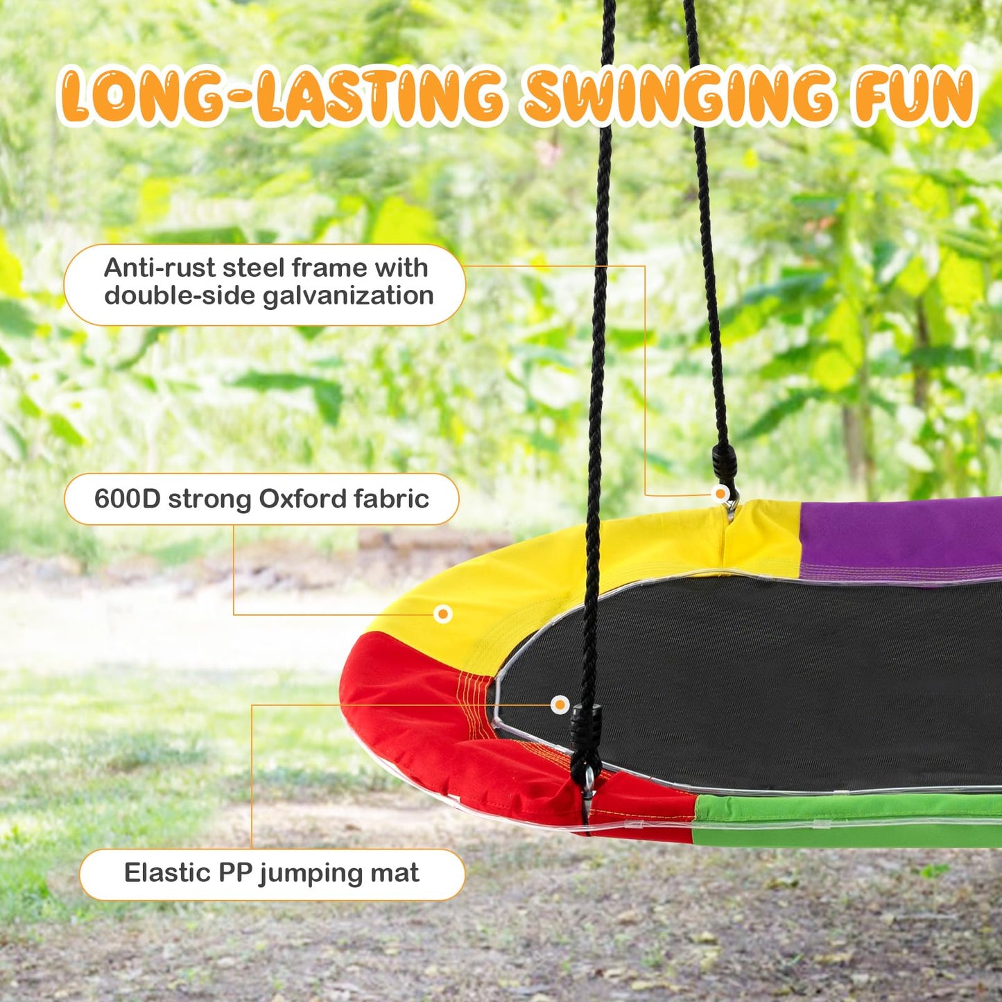 150 cm Saucer Swing with LED Lights and Adjustable Ropes