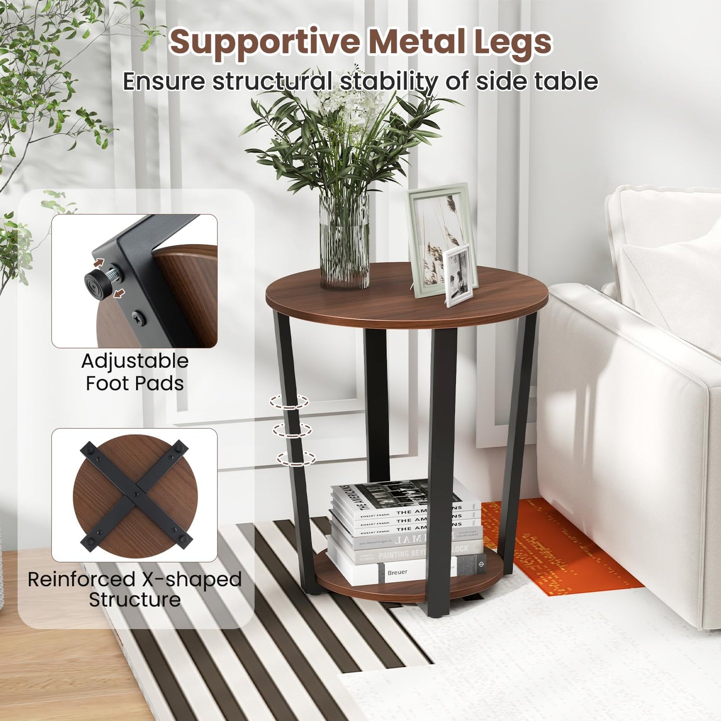 2-Tier Accent Side Table with Open Shelf