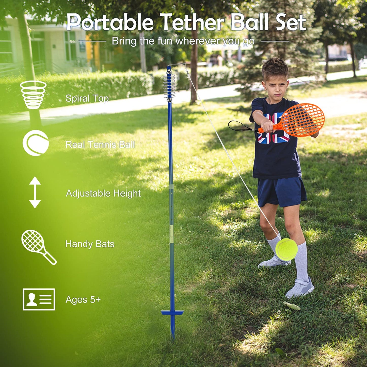 3 Level Height Adjustable Portable Tetherball Set with Ball