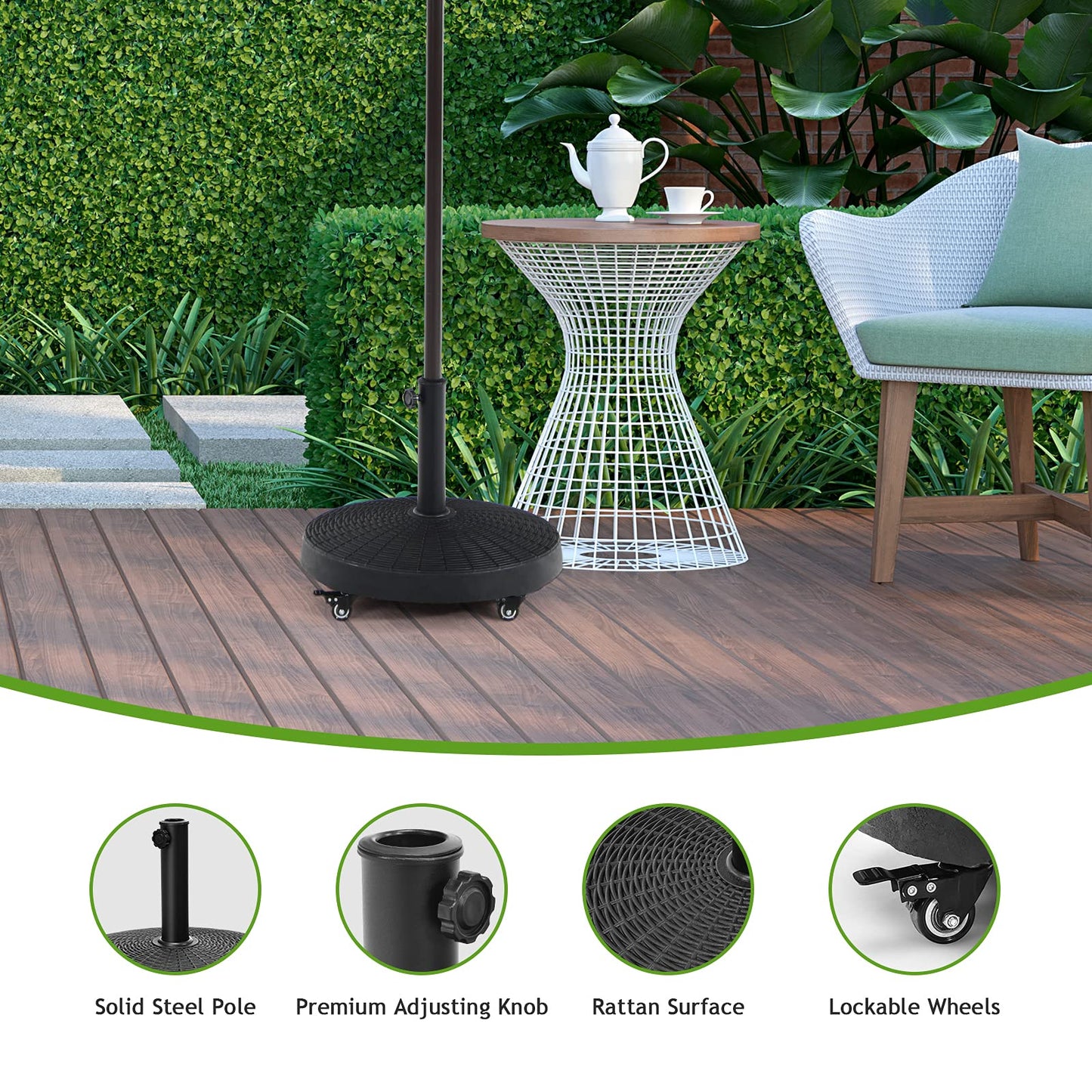 24kg Heavy Duty Resin Parasol Base with Wheels