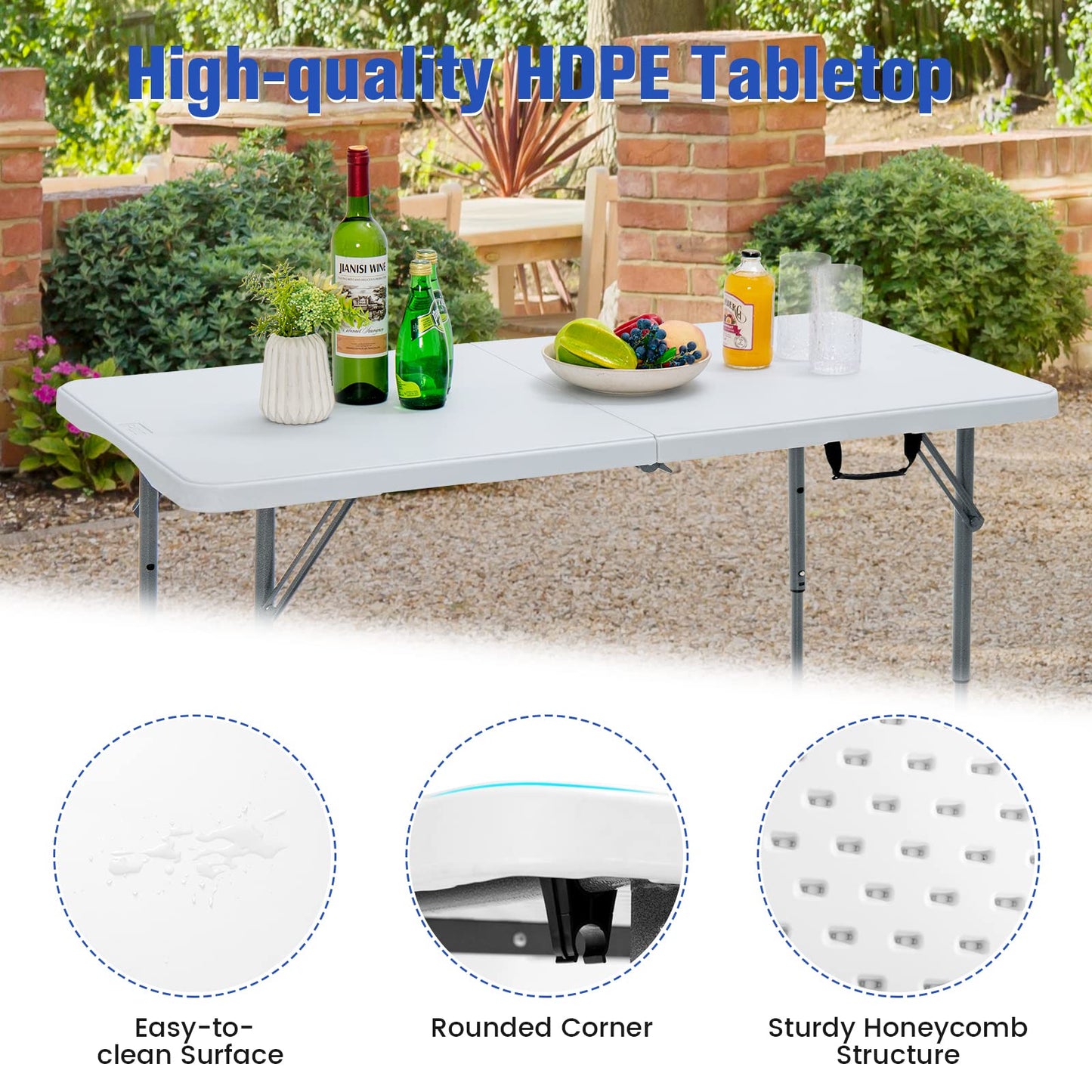 Portable Bi-fold Picnic Table with 3-Level Height Adjustment