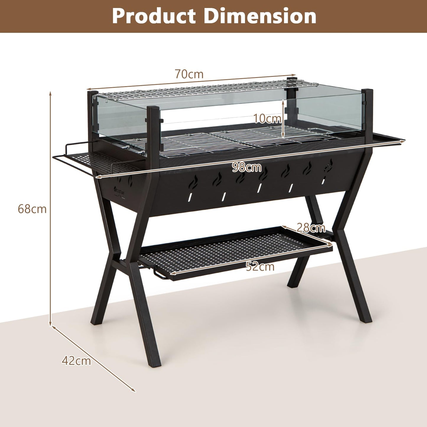 Barbecue Charcoal Grills with Wind Guard and Seasoning Racks