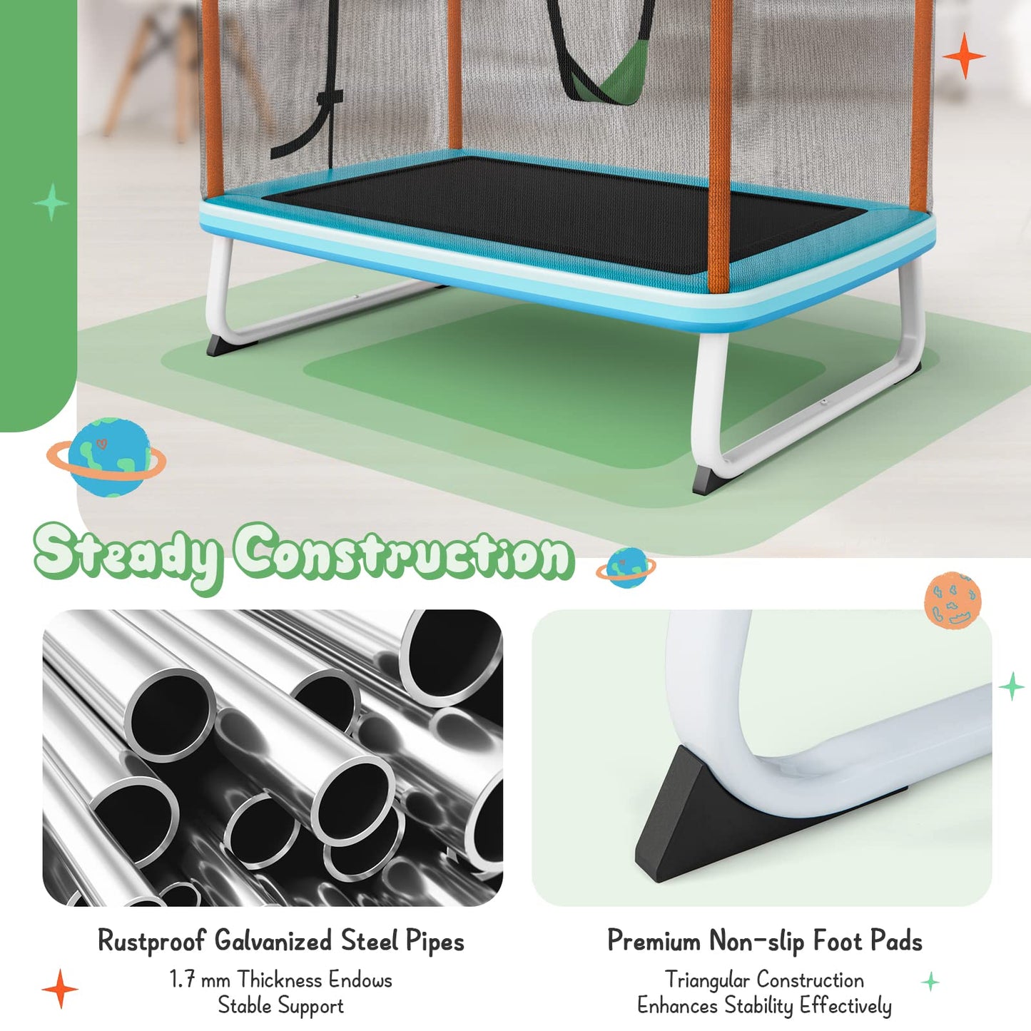 3-in-1 Rectangle Trampoline with Enclosure Net
