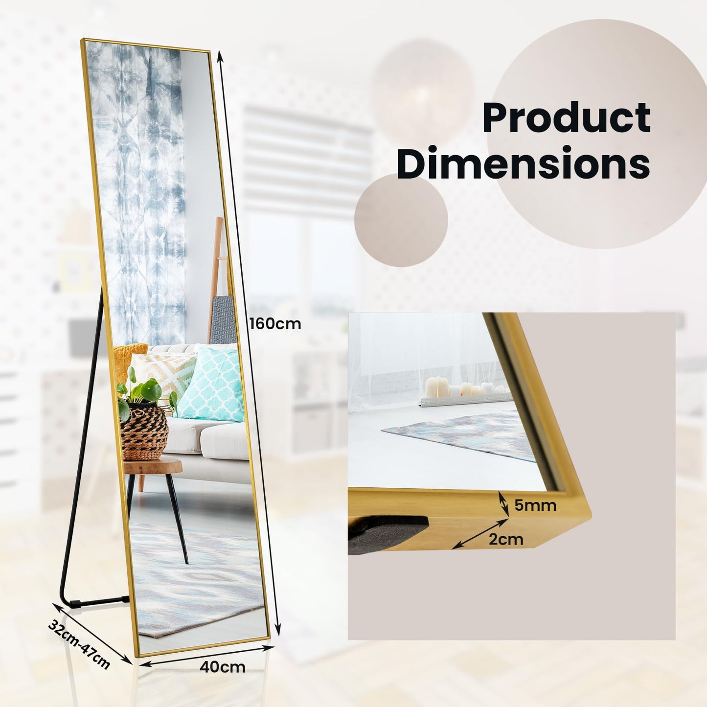 160x40cm Wall Mounted/Leaning/Free Standing Aluminum Alloy Frame Floor Mirror
