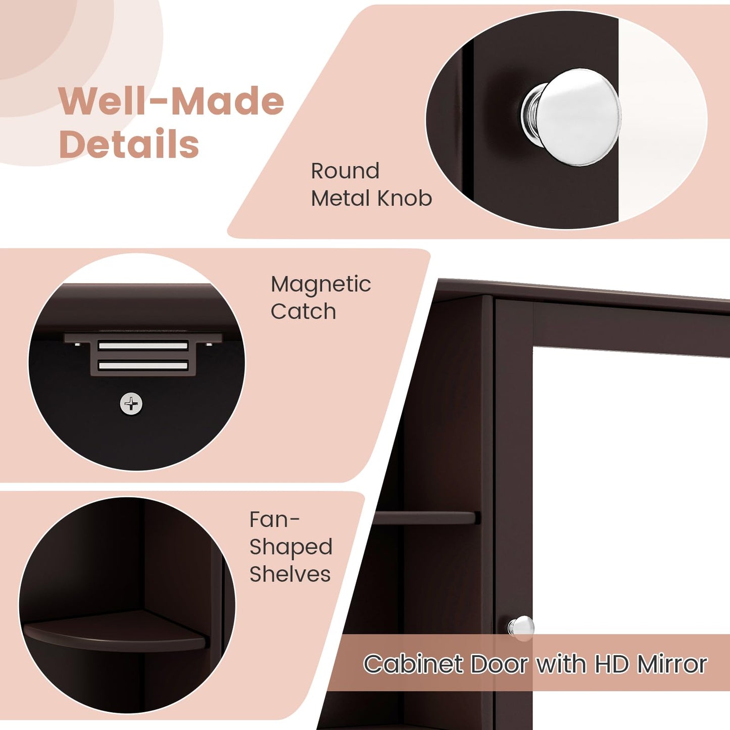 3 Tier Mirrored Wall Mounted Bathroom Cabinet