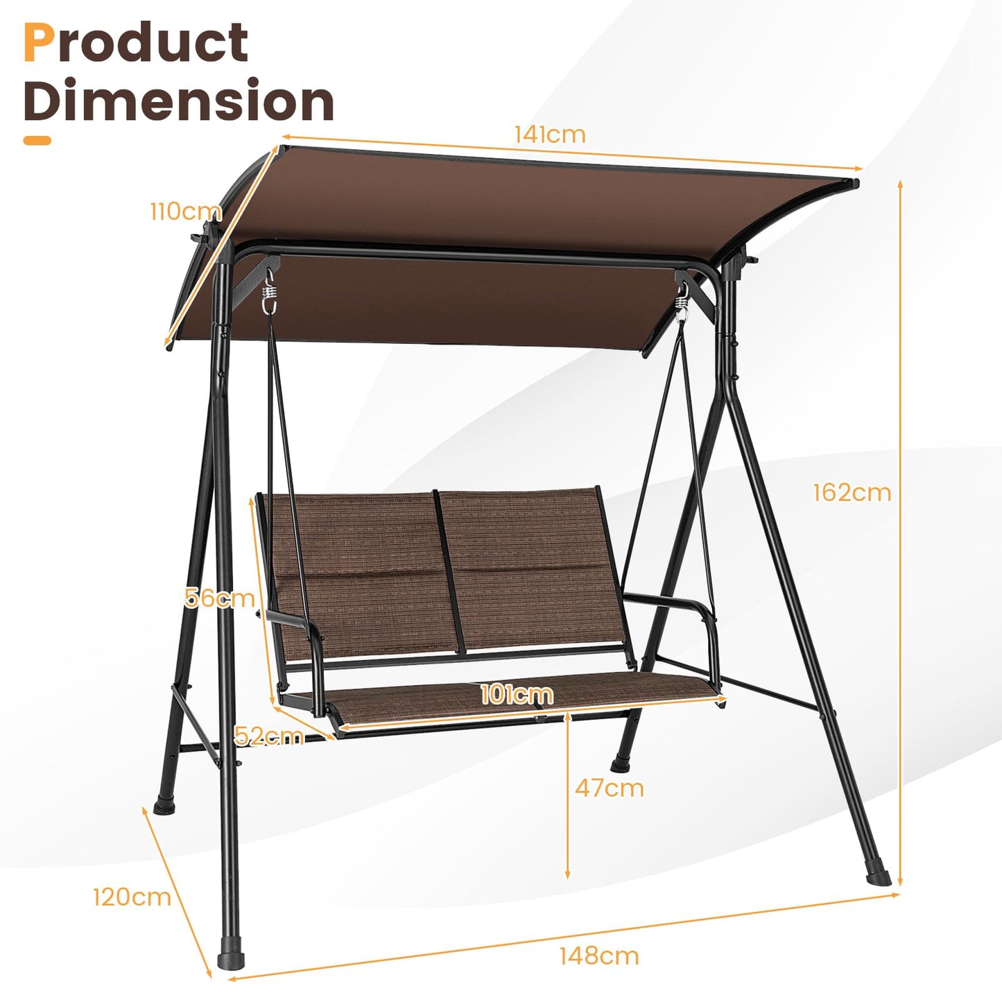 Outdoor Hammock Bench Chair with Adjustable Canopy and Soft Cushions