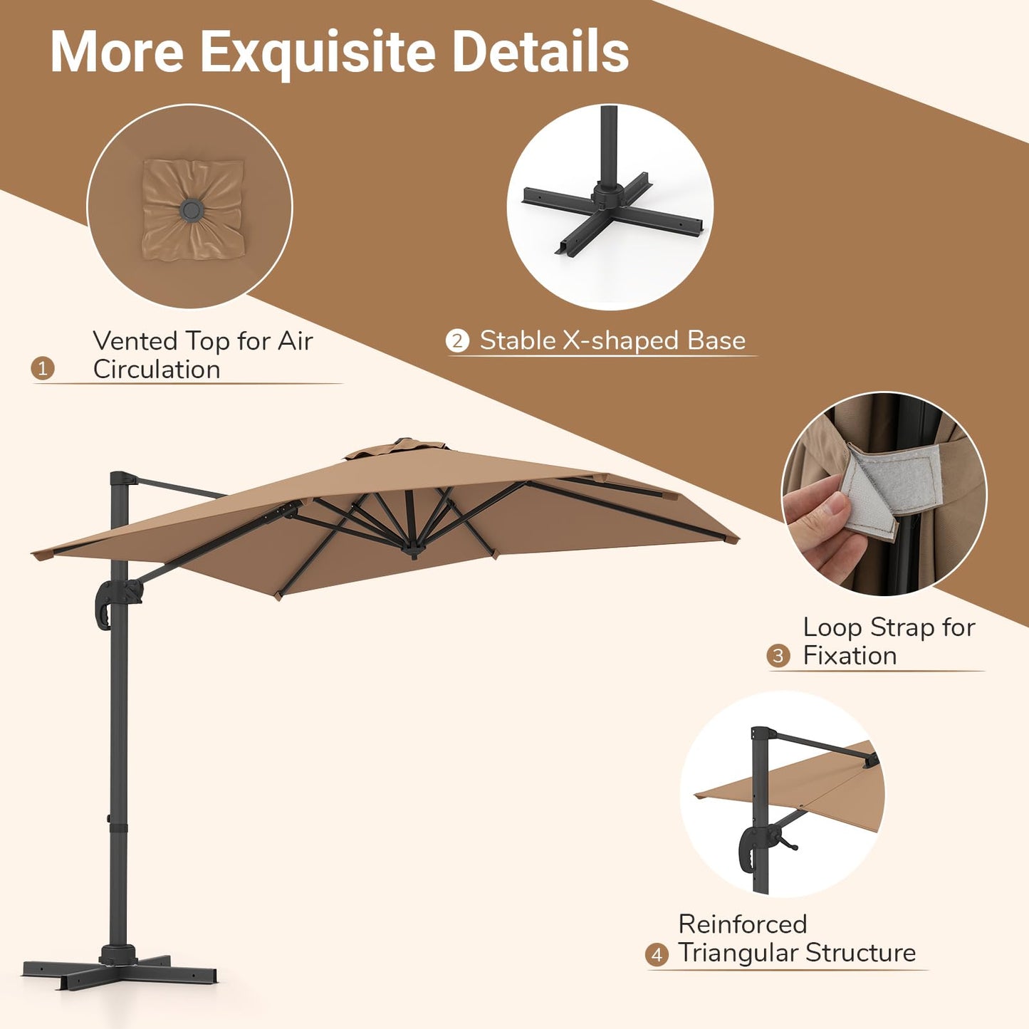 2.5M Square Offset Banana Umbrella with 5 Adjustable Tilt
