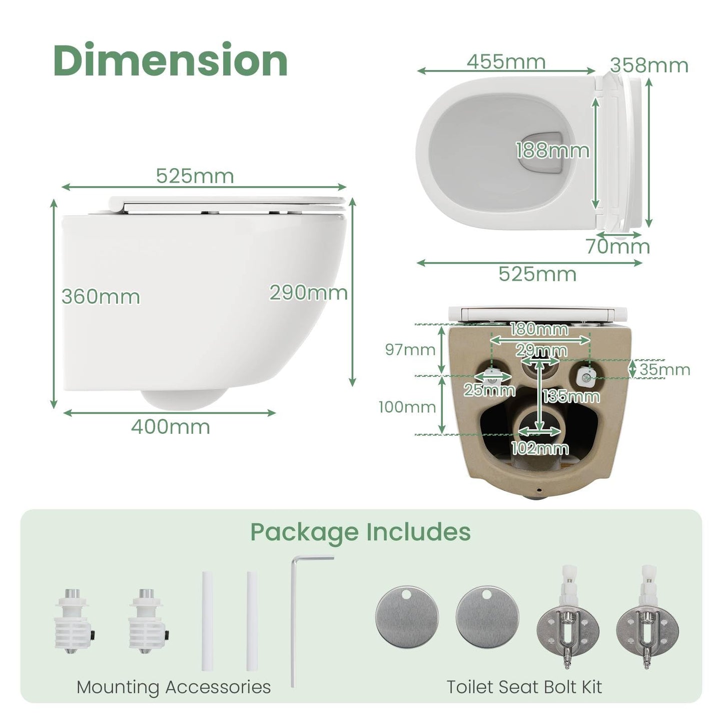 Wall Hung Toilet Ceramic Wall-Mounted Toilet Bowl and Toilet Seat