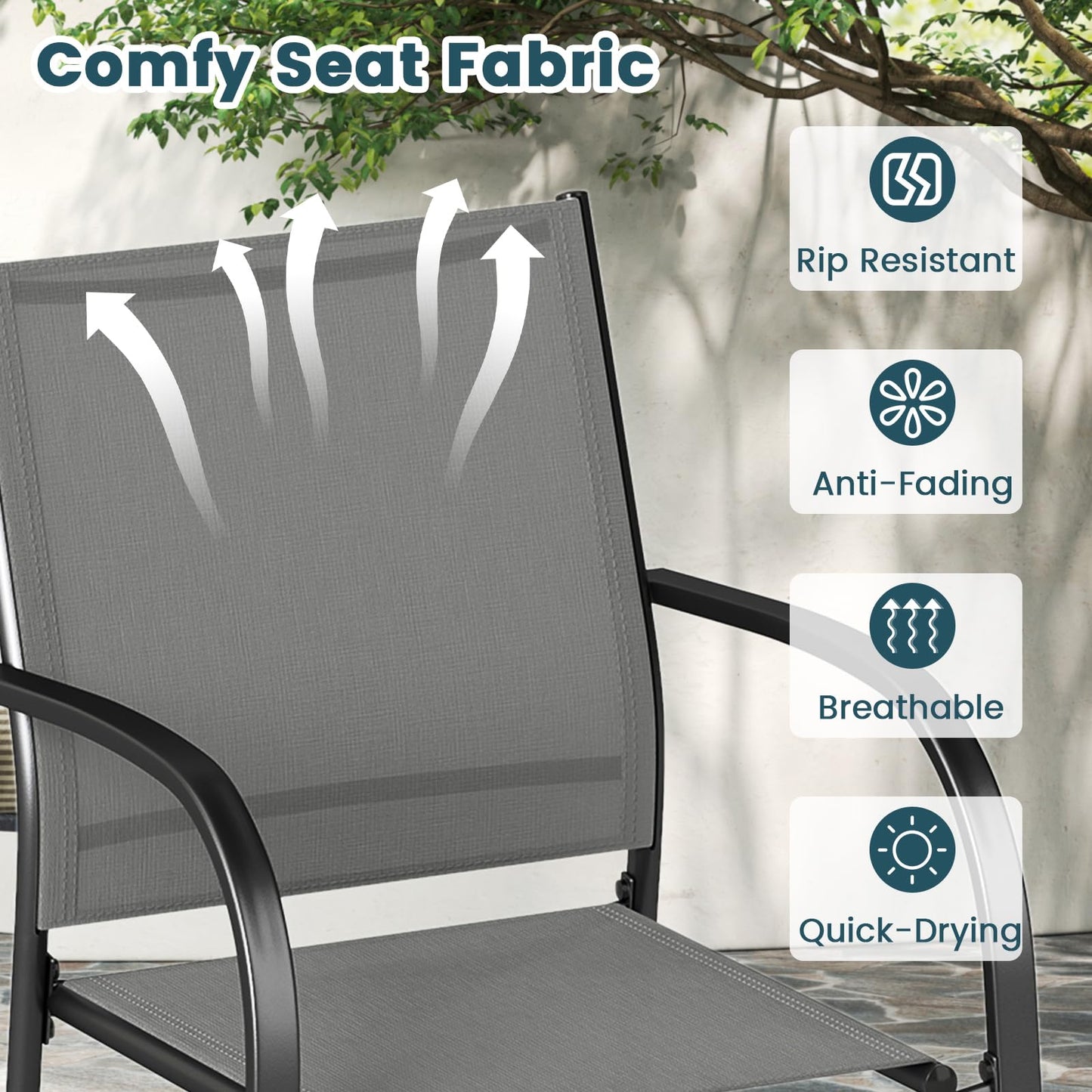 2 Pieces Outdoor Dining Chairs with Armrests and Breathable Fabric