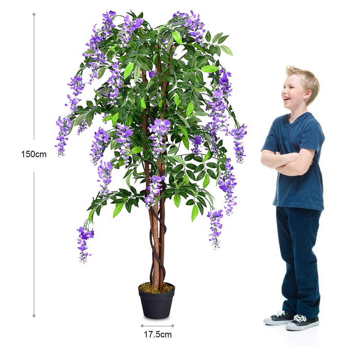 150CM Ficus Artificial Tree Fake Wisteria Tree with 3 Natural Trunks