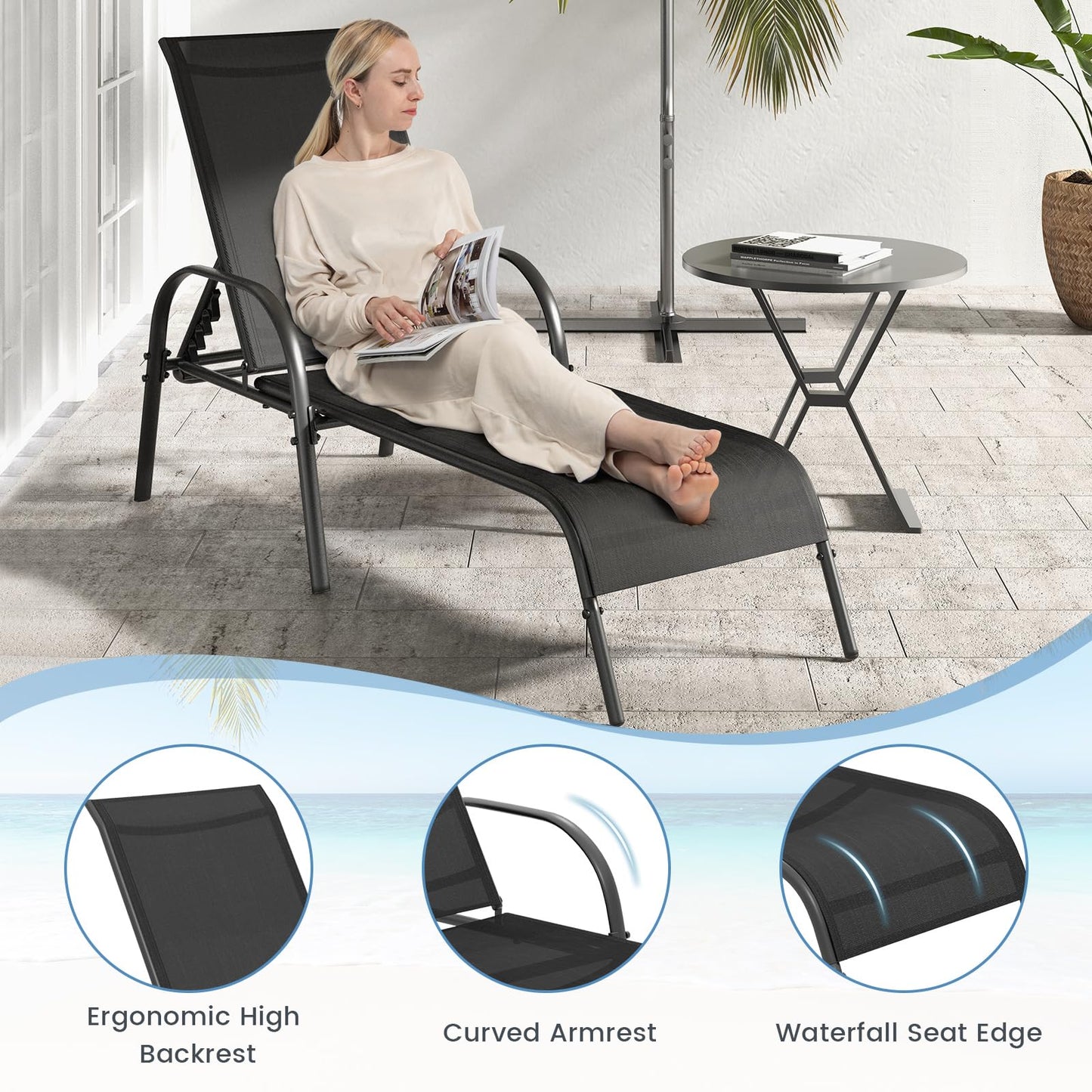 5-Level Adjustable Garden Sun Lounger