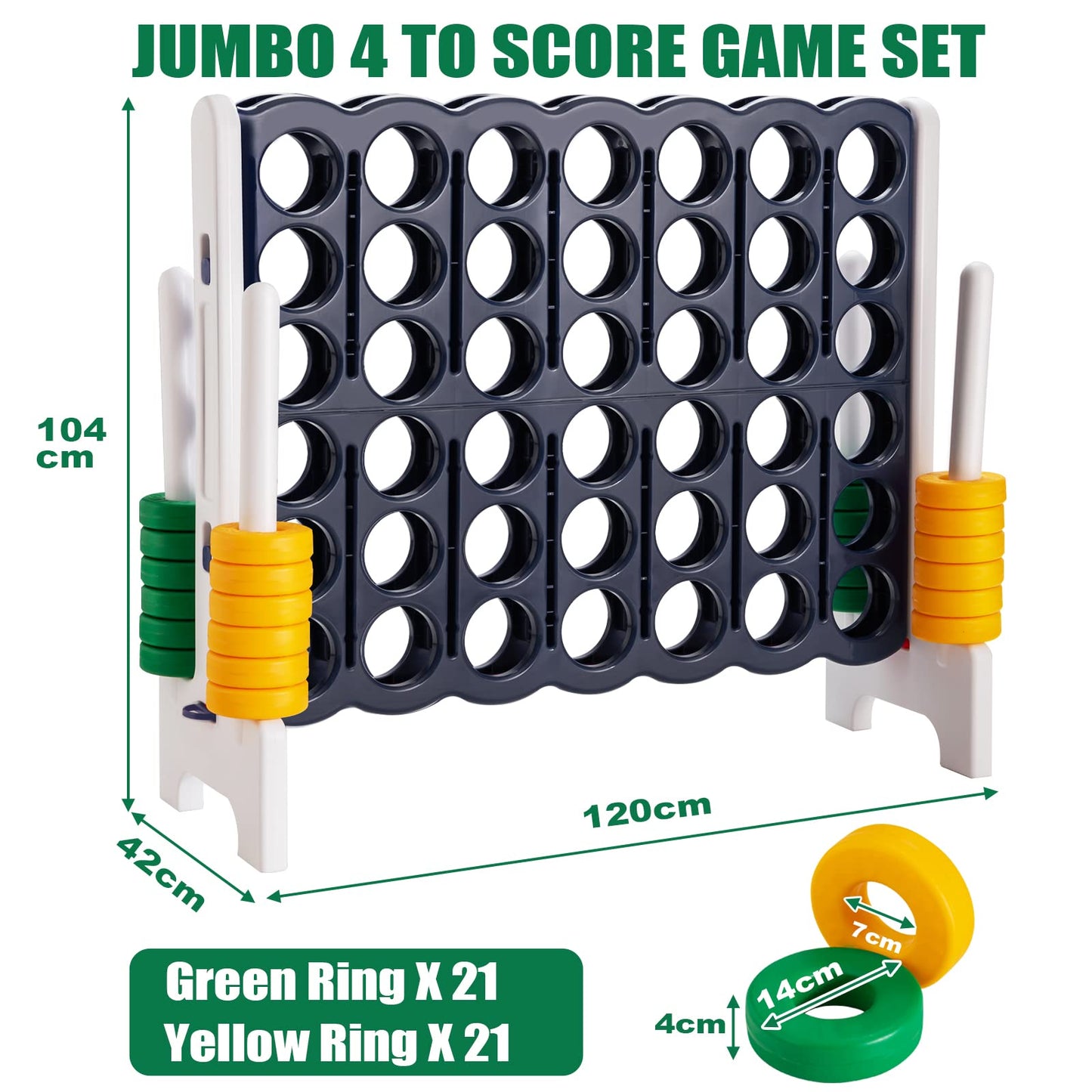 Four in A Row Game Set with 42 Jumbo Rings & Quick-Release Slider