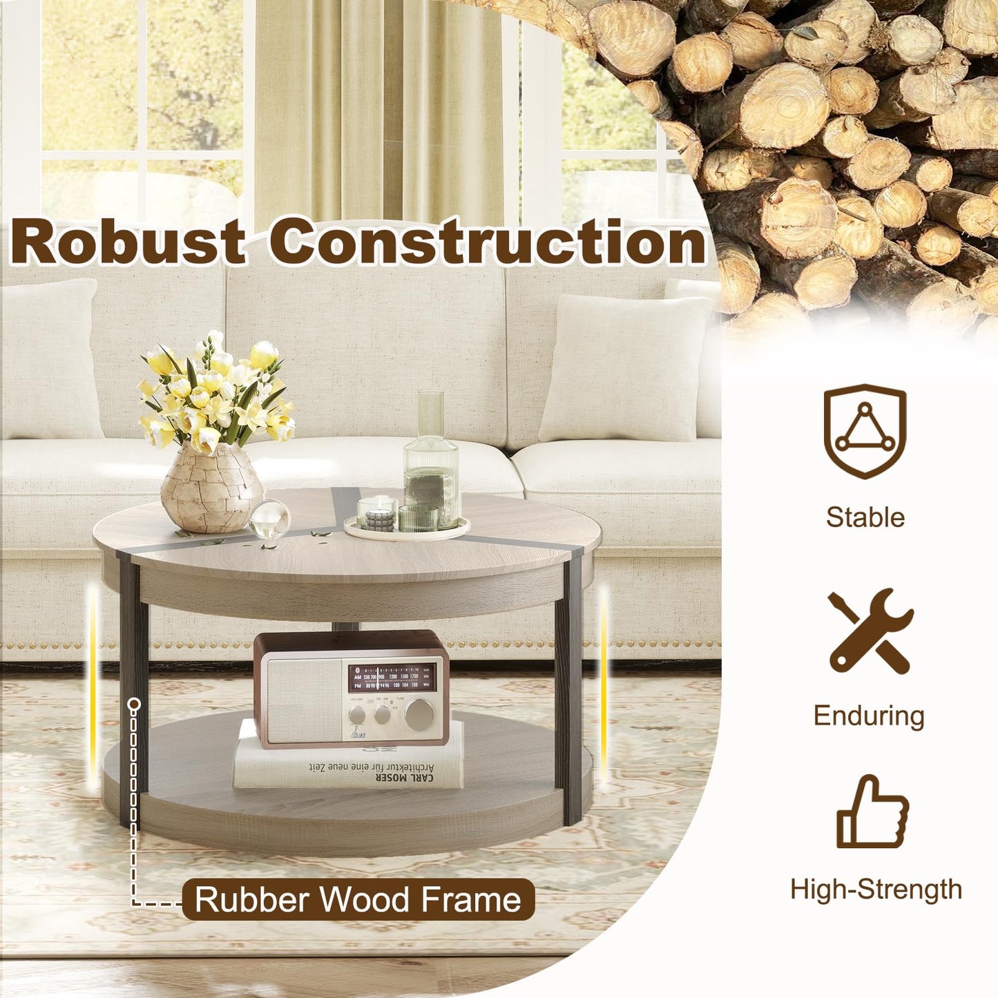 2-Tier 88cm Rubber Wood Cocktail Center Accent Tea End Sofa Side Table