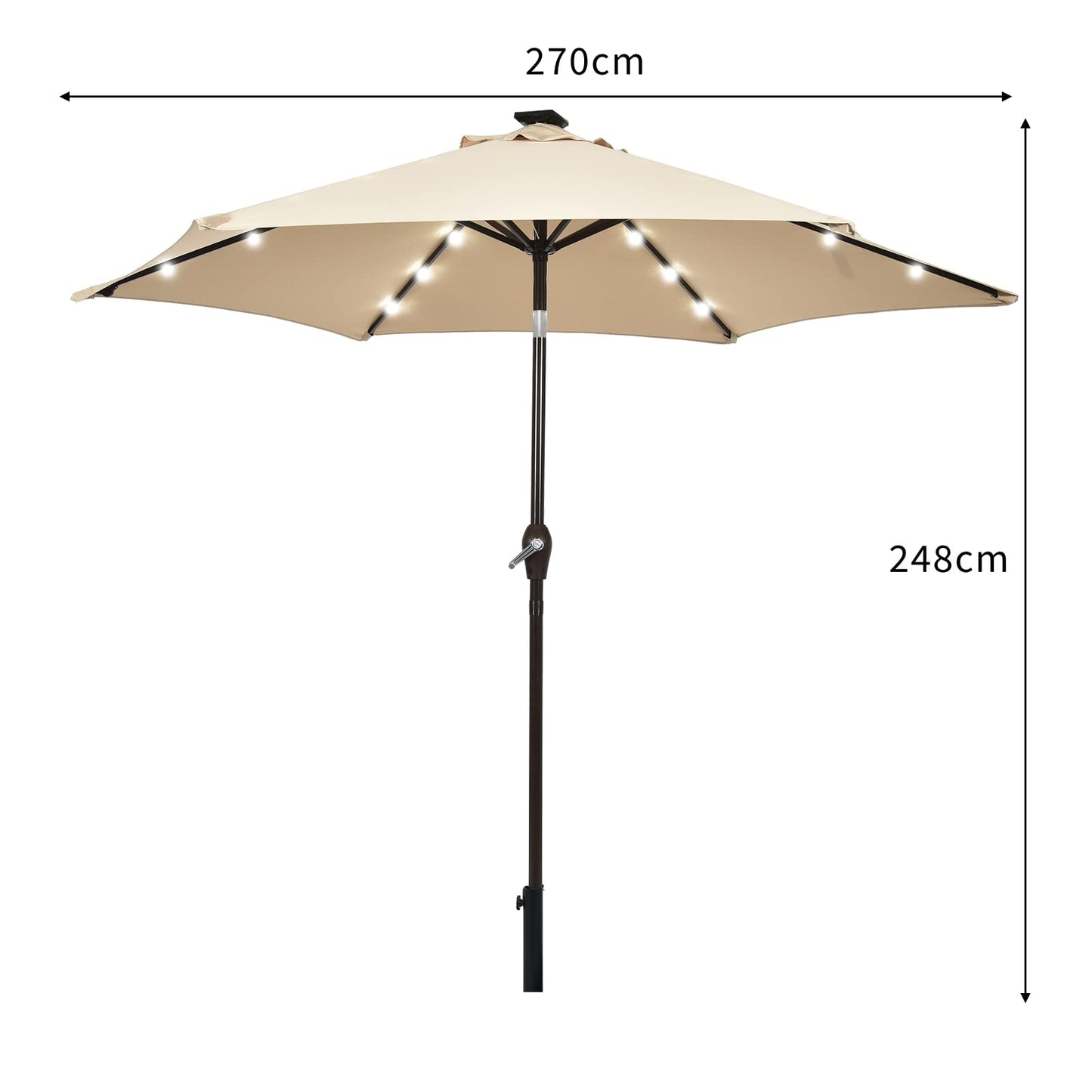 18 Solar Powered LED Lights Patio Umbrella with Tilt and Crank Handle