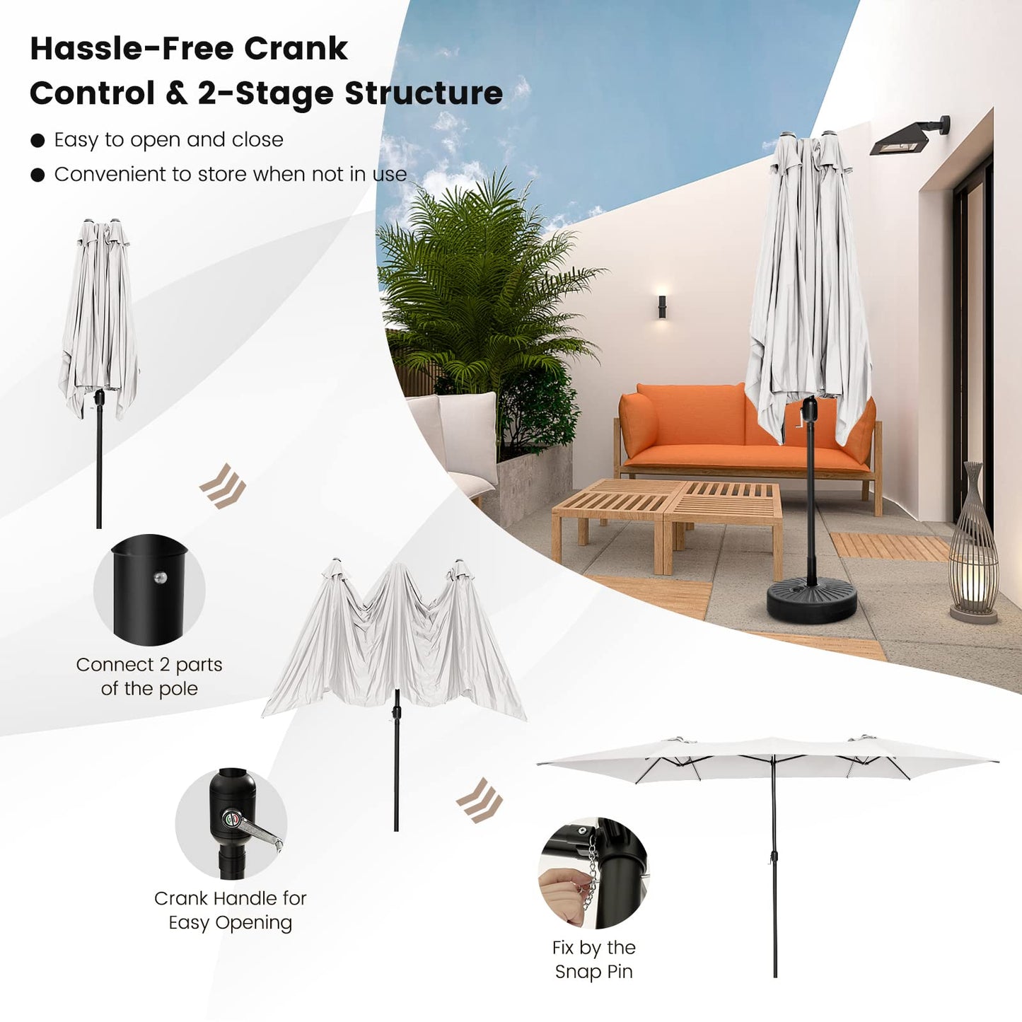 4.3m Double-Sided Patio Umbrella with Crank Handle & Vented Tops