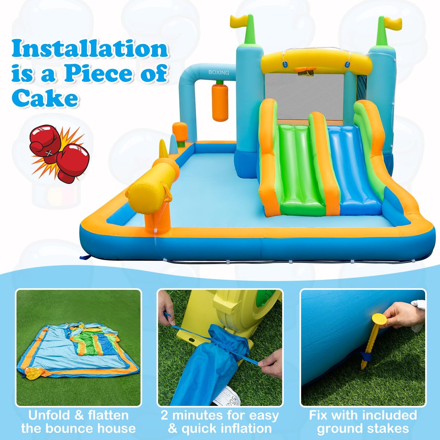 7 in 1 Inflatable Water Park with 2 Slides for 3-10 Years Old