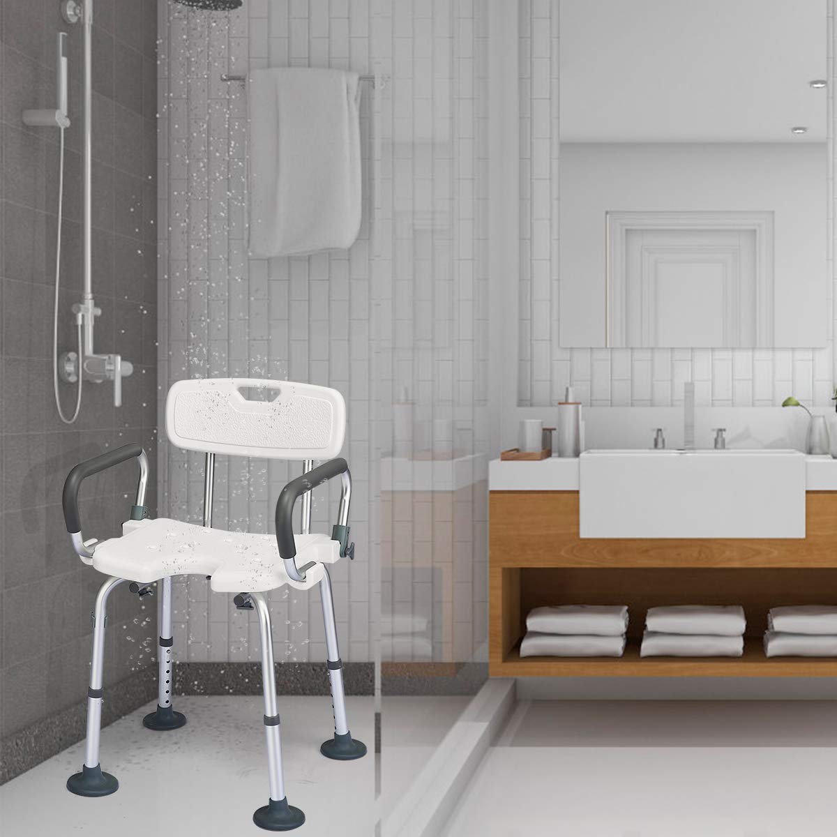 Height Adjustable Tub Shower Seat with U-Shaped Seat and Shower Buckle