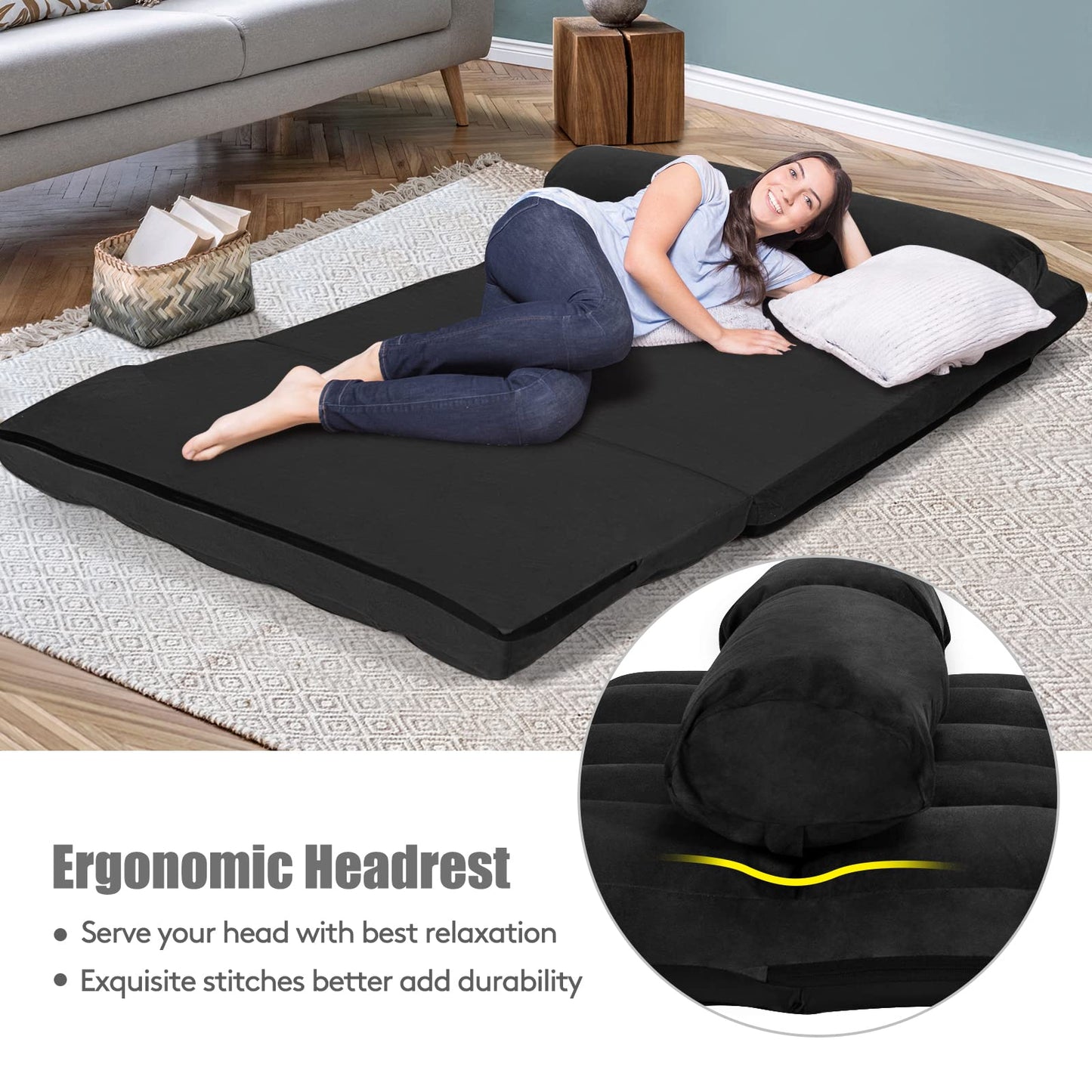 6-Position Adjustable Lounger Sleeper Seat Chair with 2 Pillows
