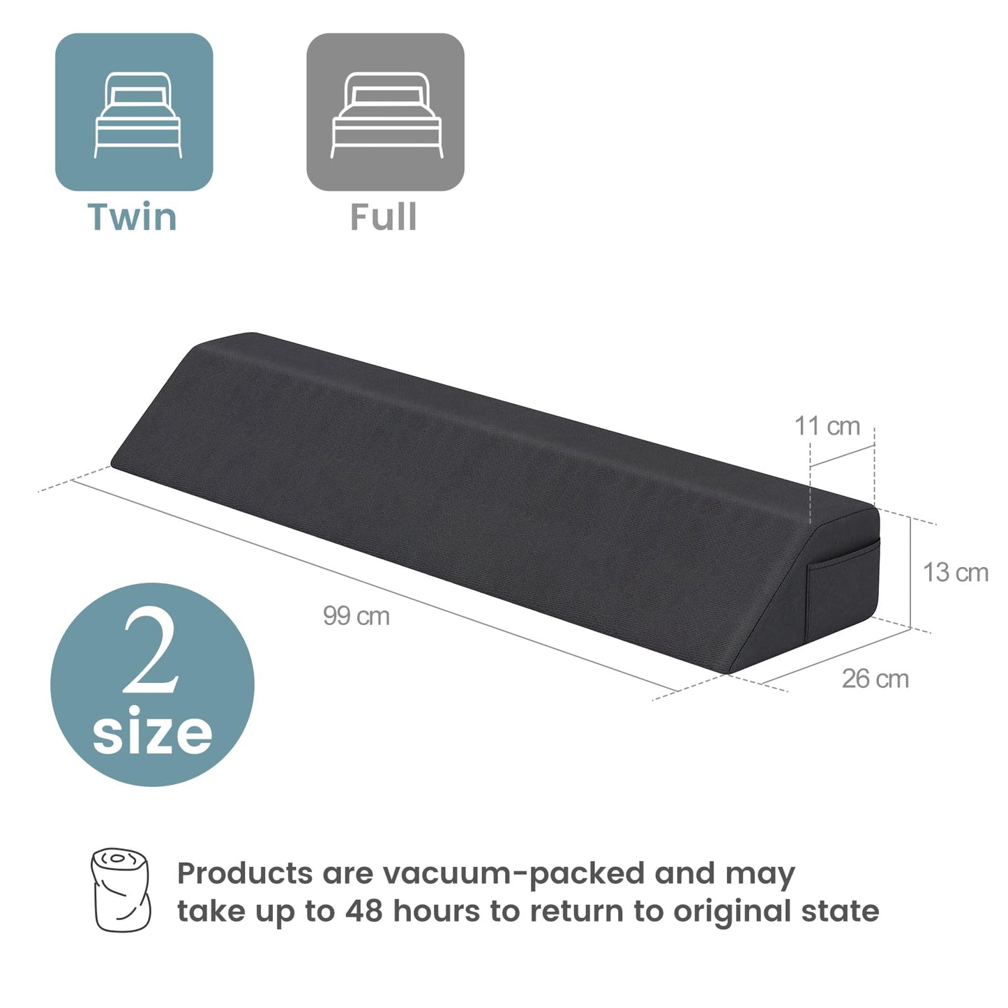 Bed Wedge Pillow with 2 Storage Pockets
