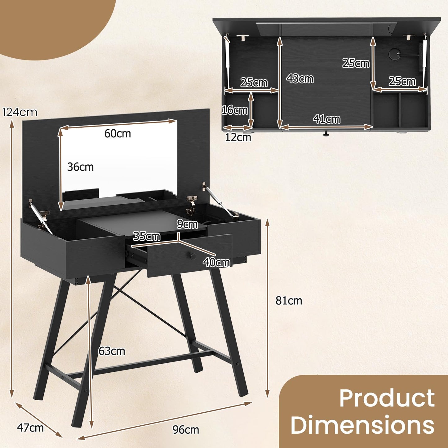 2-in-1 Vanity Desk with Mirror and Charging Station