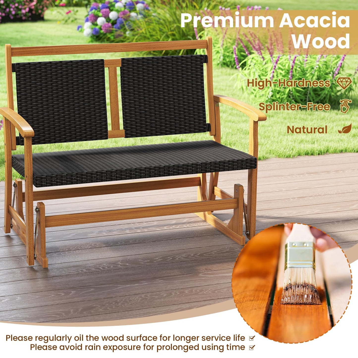 Patio Rattan Glider Bench Swing Gliding Rocker for 2