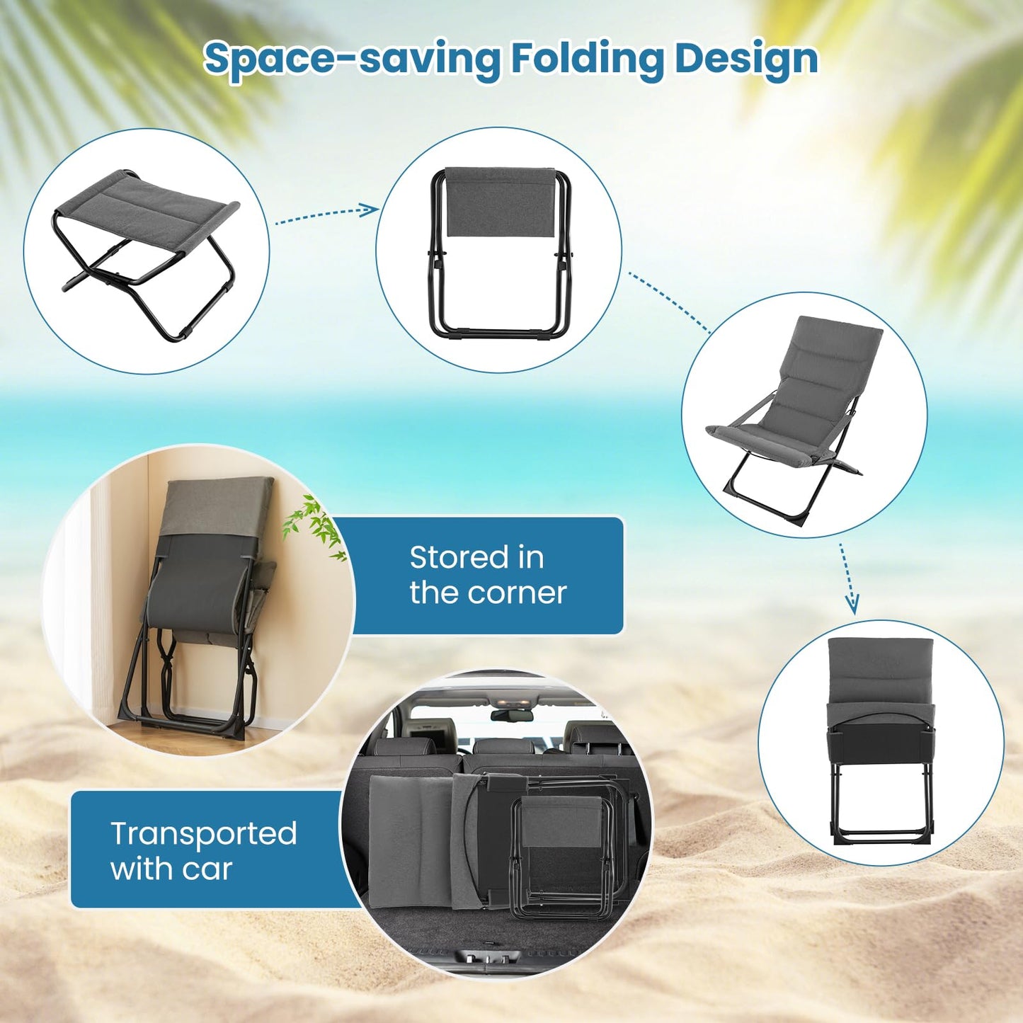 Outdoor Portable Lounge Chair with Footrest & Removable Cushion