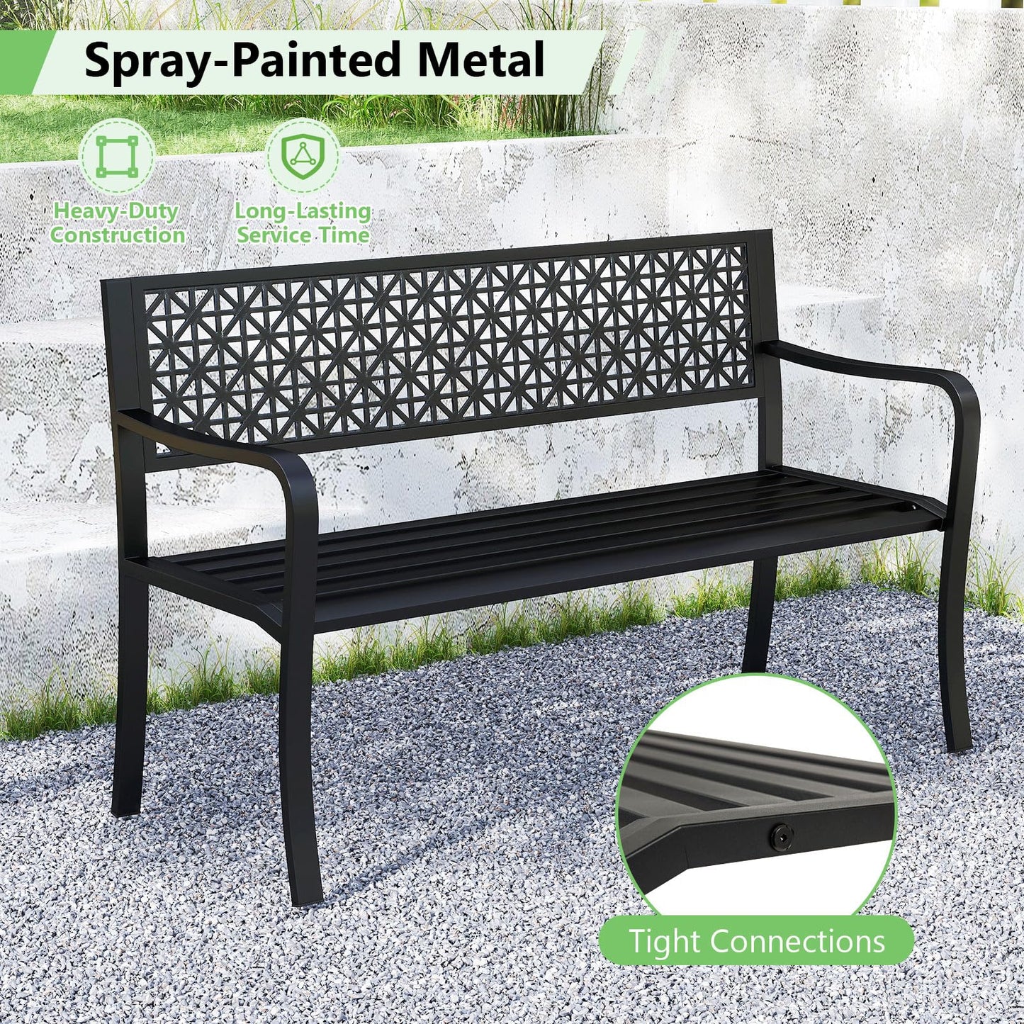 2-3 Seater Cross Grid Pattern Heavy Duty Metal Frame Loveseat Park Bench
